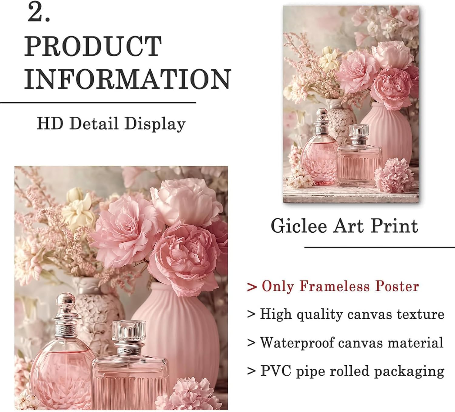 Pink Flower Pictures Perfume Bottle Canvas Wall Art Fashion Artwork Floral Rose Painting Pink Botanical Prints Vintage Perfume Picture Aesthetic Girly Wall Art Pastel Floral Posters 16x24in No Frame