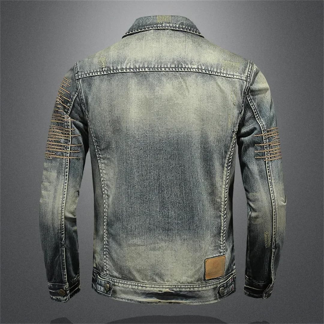 Męska retro klapa slim fit sprana i wszechstronna dżinsowa kurtka dżinsowa