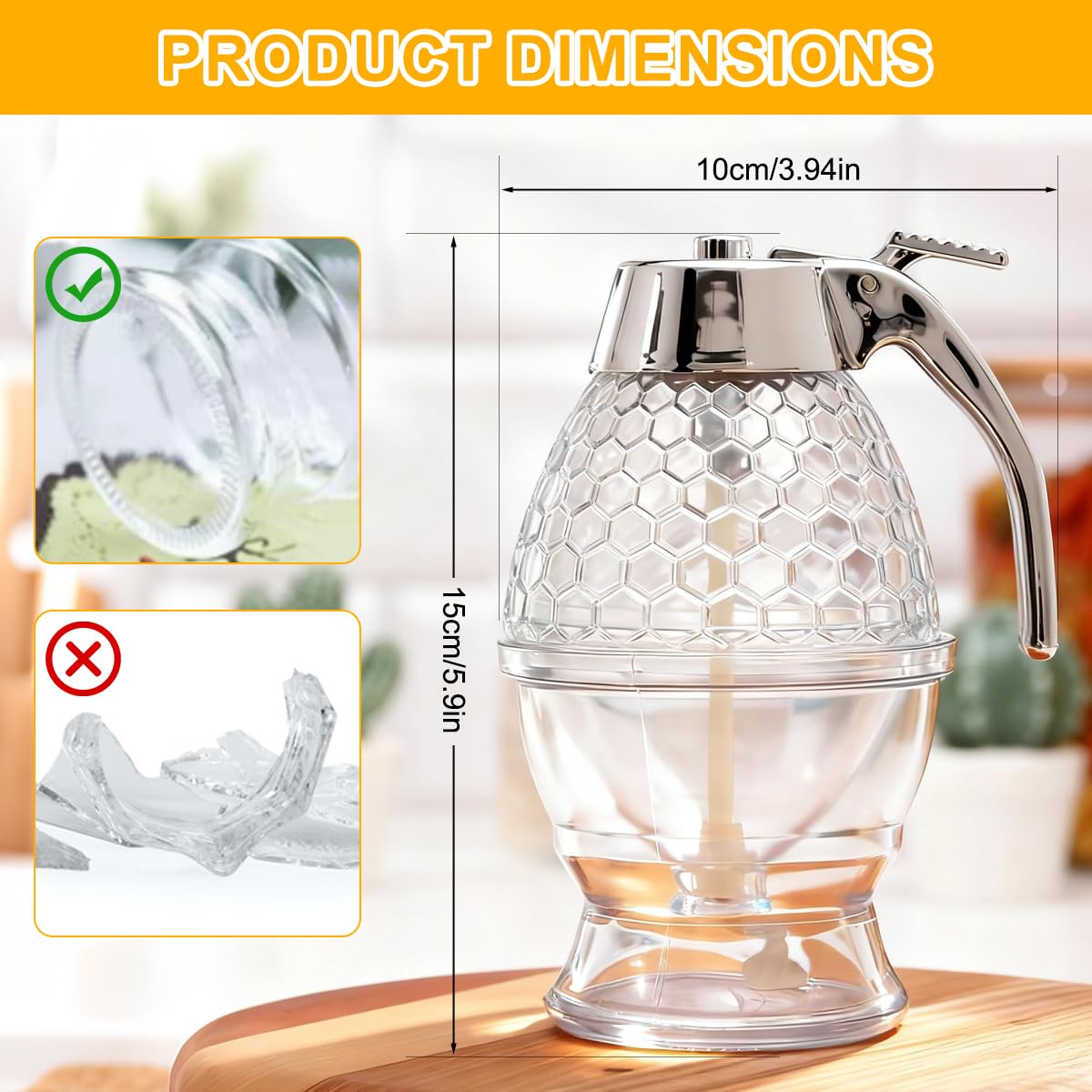 Dispensador de Miel,Jarabe Dispensador,Dispensadors Miels con soporte,Tarro de miels antigoteo,para Servir Miel y Almíbar (200ML)