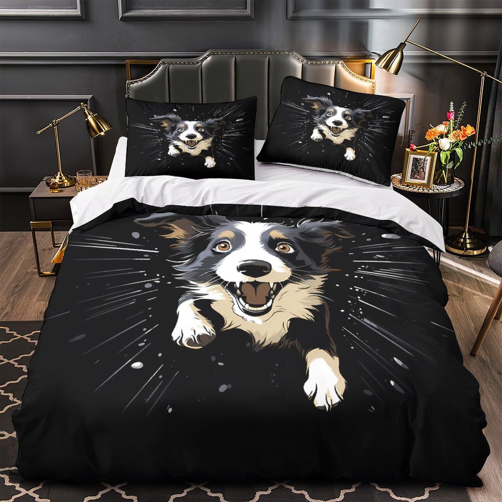 Parure de lit chien excité 140x200 microfibre housse couette single