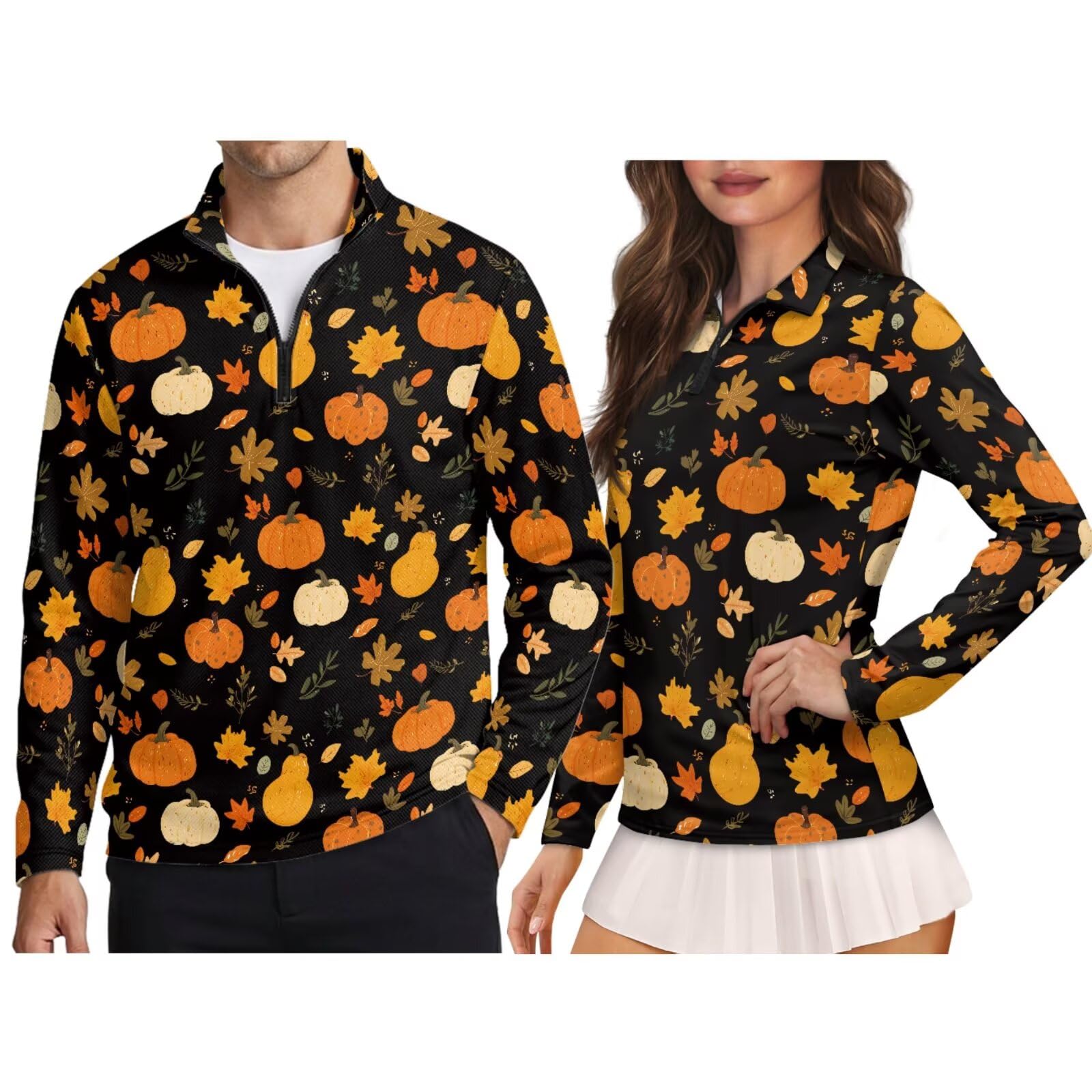 chaqlin Camisas de golf a juego para parejas, elásticas, para mujer, polo de manga larga, para hombre, ropa de golf
