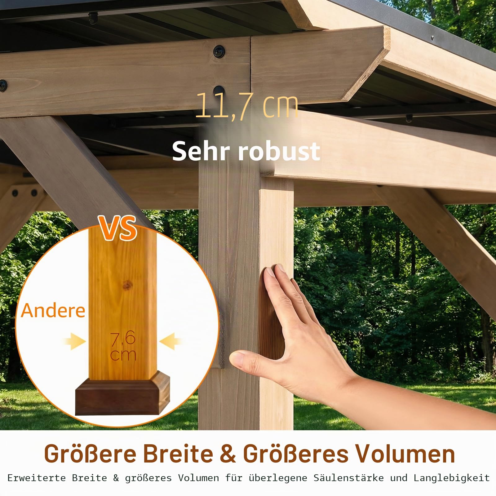 CHARMELEON Zedernholz-Gazebo 3,05 x 3,66 m, Holz-Grill-Gazebo mit geneigtem galvanisiertem Stahldach, dauerhaftes festes Terrassenpavillon für draußen, Hinterhof, Garten, überlegene Schnee- und