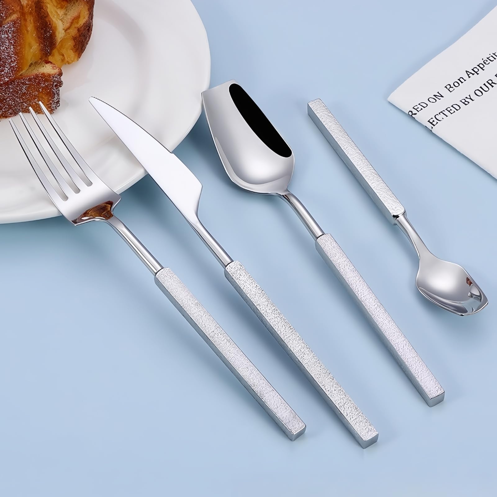 Juego De Cubiertos, Flatware Set Acero Inoxidable 18/10, Mango Cuadrado, Espejo Pulido, Elegante Duradero Vajilla Para Casa, Hotel, Restaurante, Casa Nueva (Plata,20pcs)