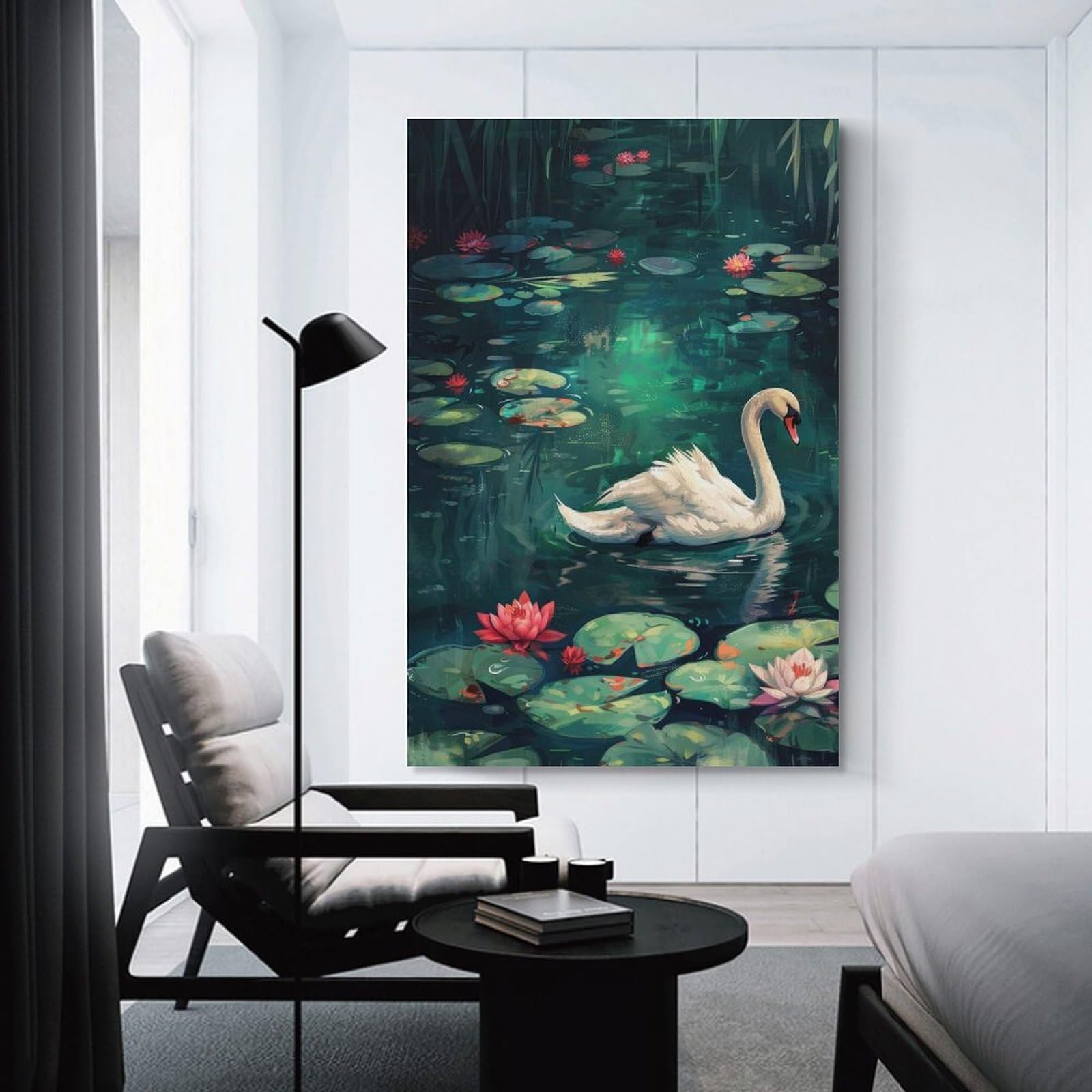 Swan in A Lily Pond Decorative Wall Artwork, 24x36inch(60x90cm), for Hallway, Lounge Or Guest Room, Decorative Present for New Homes
