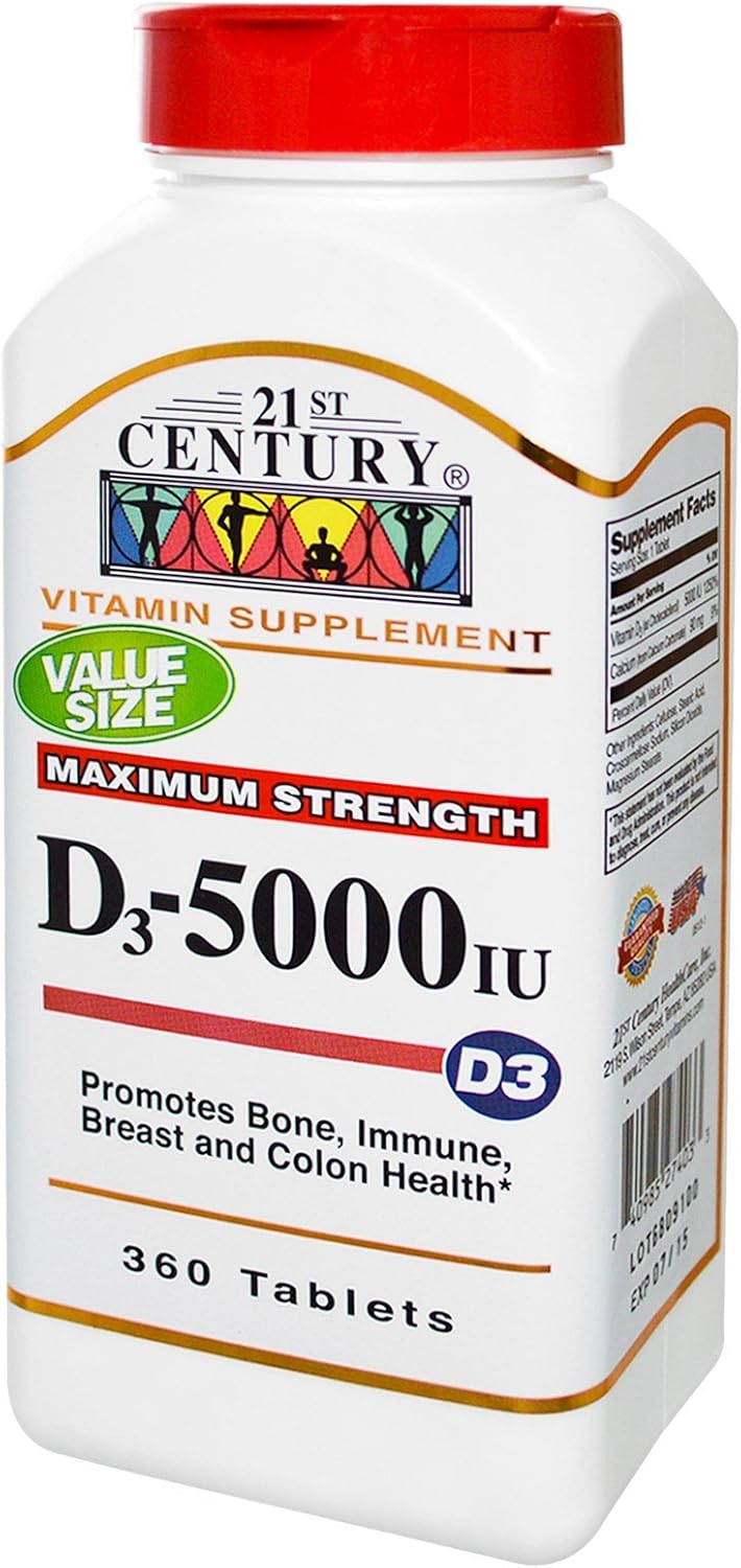 21st Century, Vitamin D3, 5000 IU, 360 Tablets - 2pc