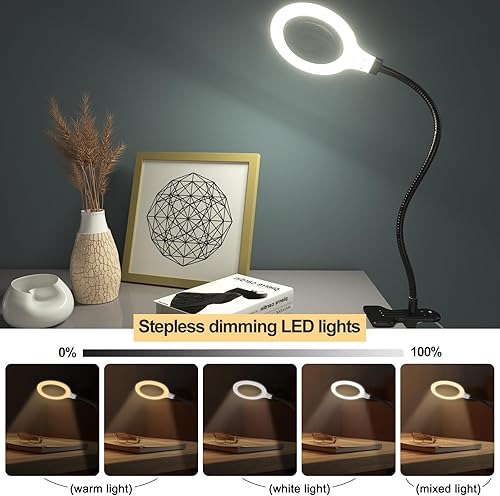 Miniatura 2 de Lámpara de aumento LED de 5 aumentos con abrazadera con táctil inteligente, regulable, ajustes regulables para manualidades, lectura, trabajo,