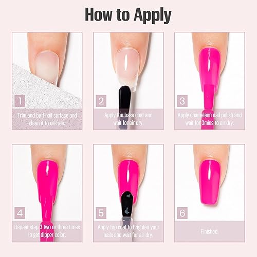 Miniatura 8 de Esmalte de uñas de color rosa intenso brillante, secado rápido, 0.5 onzas líquidas, secado al aire con alto pigmento, arte de uñas, manicura de