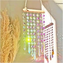 Crystal Wind Chime Sun Catcher - Handmade Rainbow Maker for Windows, Garden & Patio - Wooden Stick Hanging Ornament with Crystal Prisms, Wall Decor Gift