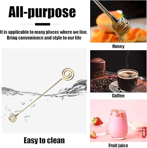 Miniatura 10 de Palitos de miel, 5 unidades de acero inoxidable con peine de miel, cucharas pequeñas de miel para tarro de miel, dispensar miel (plateado)