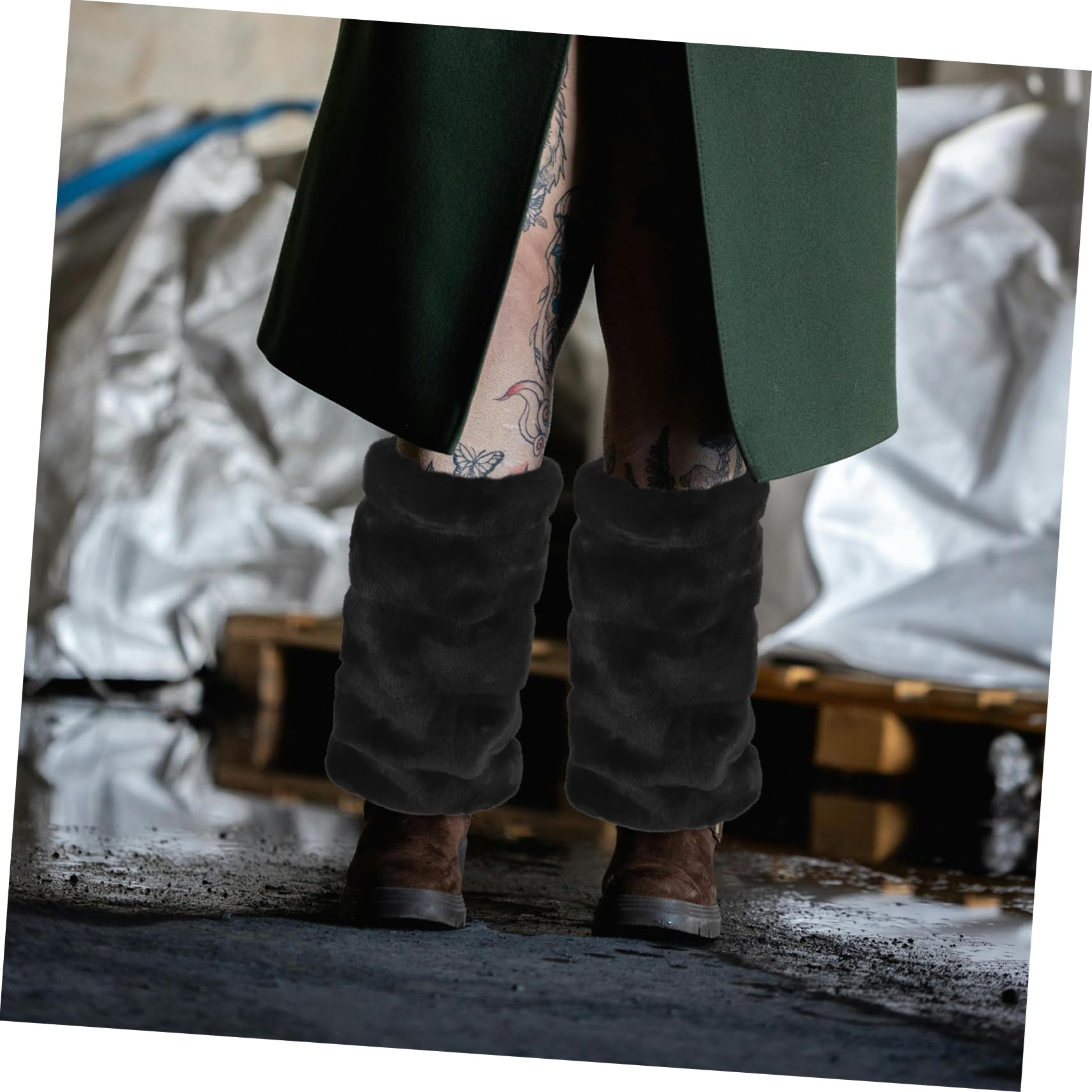 Garneck Calentadores de Piernas y Puños para Botas Mujer, Manguitos de Piel Sintética Negros, Cálidos y Peludos, Largos 30 Cm, para Invierno y Fiestas