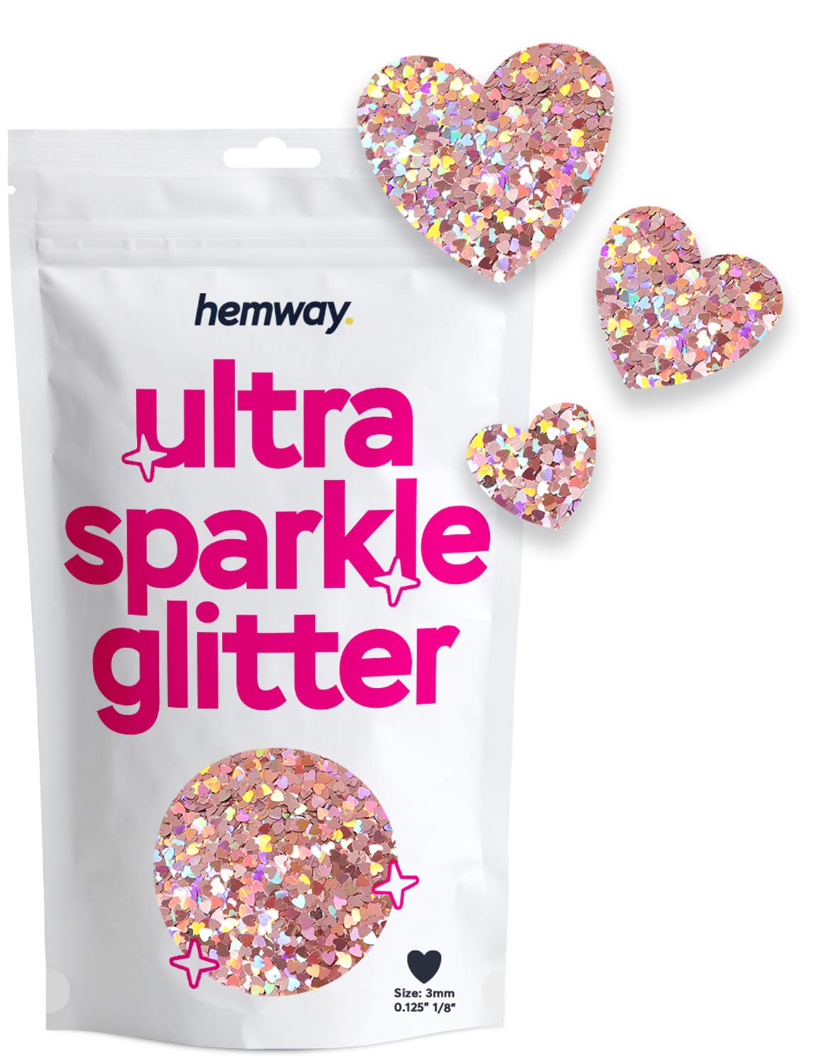 Hemway Ultra Sparkle Glitter Heart Shape, 50g, Rose Gold Holographic