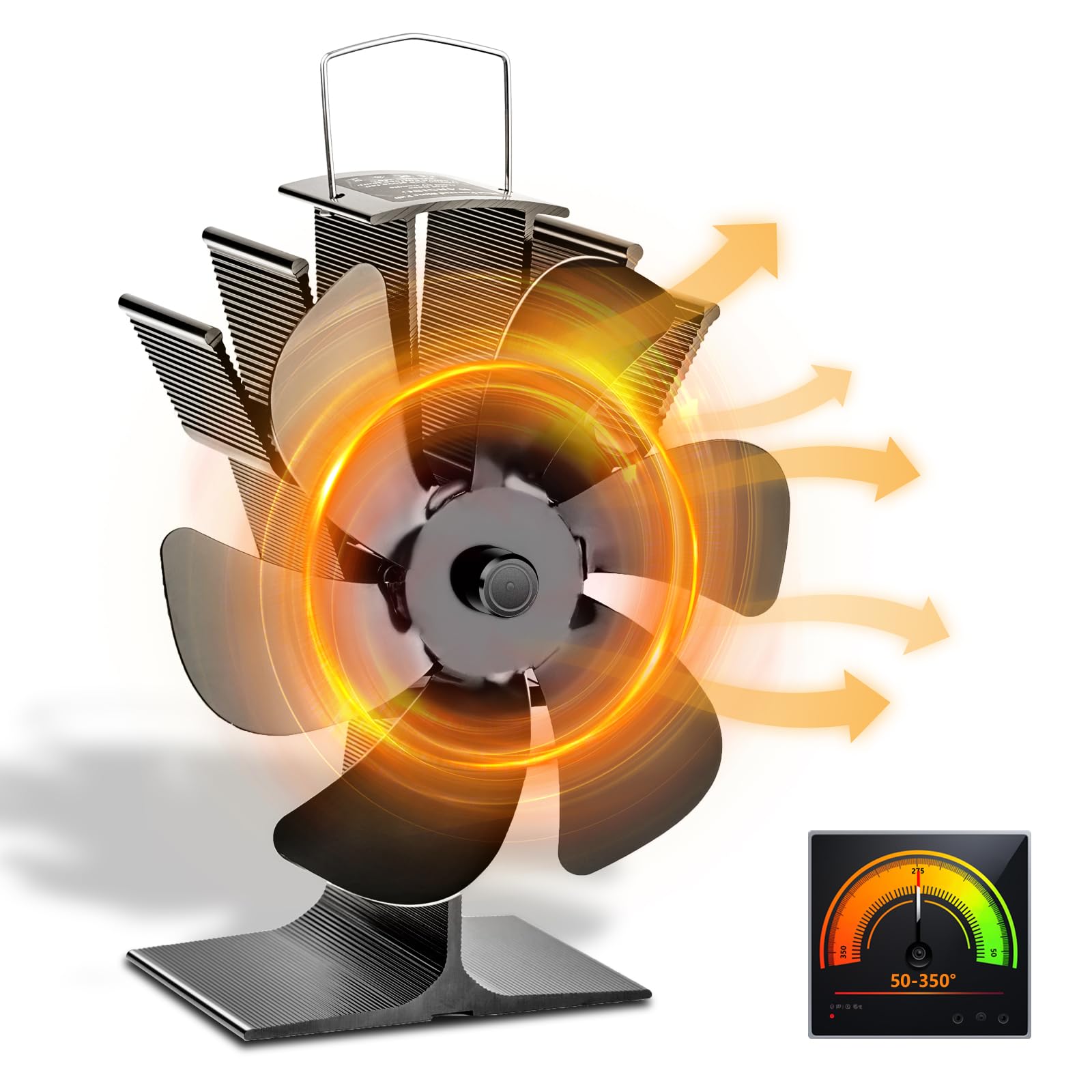 KAEFUYS Ventilatore per Stufa a Legna, Ventola da Caminod con 6 Pale, Ventola Stufa Silenzioso Distribuzione Efficiente del Calore, Ventilatore per Camino per Bruciatore di Tronchi Stufa