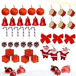 Kit Decorativo Árvore de Natal 84 Enfeites Bolas Premium Pendentes Foscos com Glitter Uso Interno (Vermelho e Dourado)