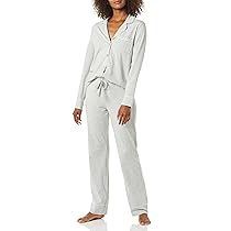 Amazon Essentials Camicia a Maniche Lunghe in Modal di Cotone e Pigiama a Tutta Lunghezza Donna, Grigio Puntinato, M