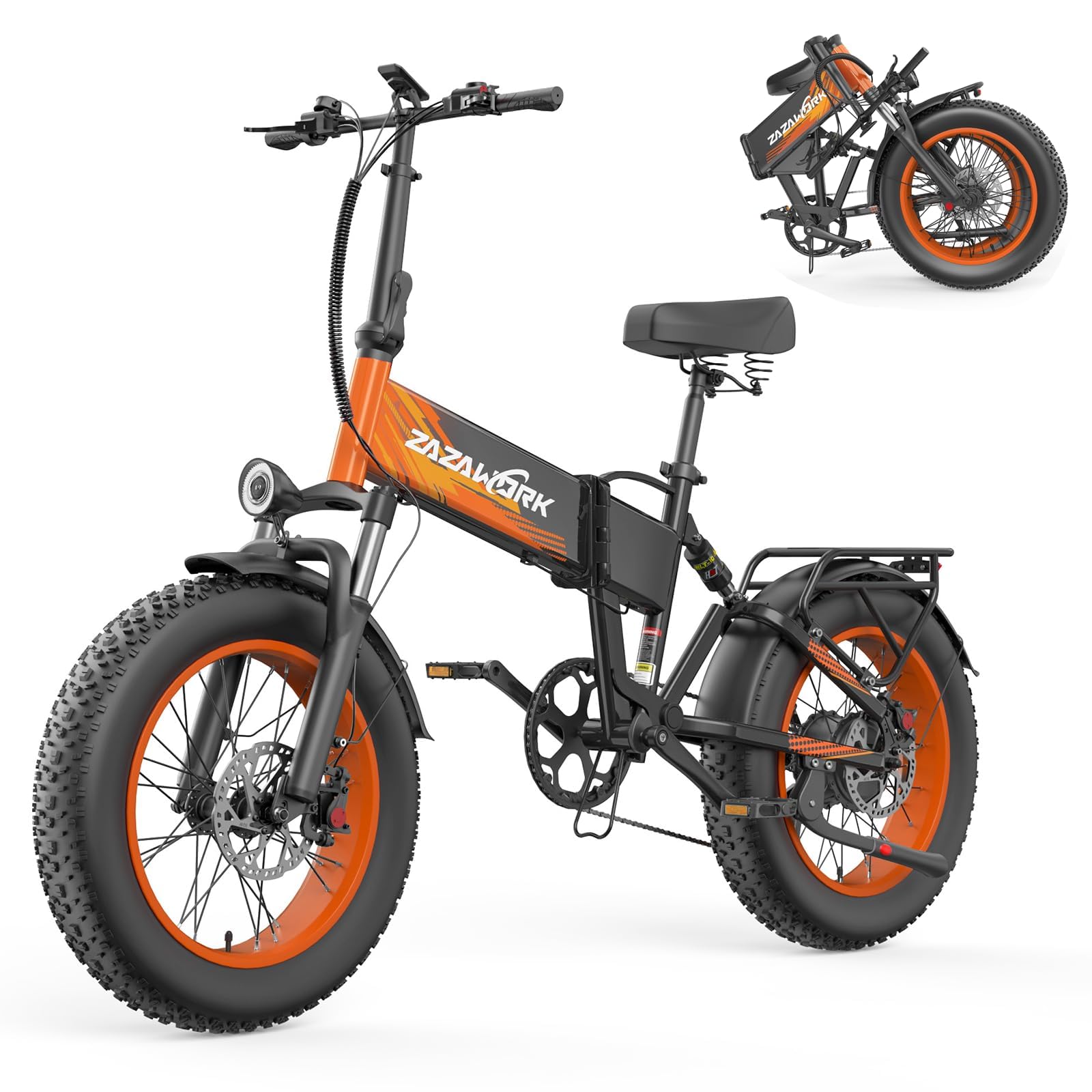 20 Zoll Fat Tire E Bike Klapprad, mit 48V 20Ah Akku Bis zu 120KM, 60 Nm Geeignet für jedes Gelände, 7-Gang, Vollfederung, hydraulische Scheibenbremsen, Elektrofahrrad für Herren und Damen,