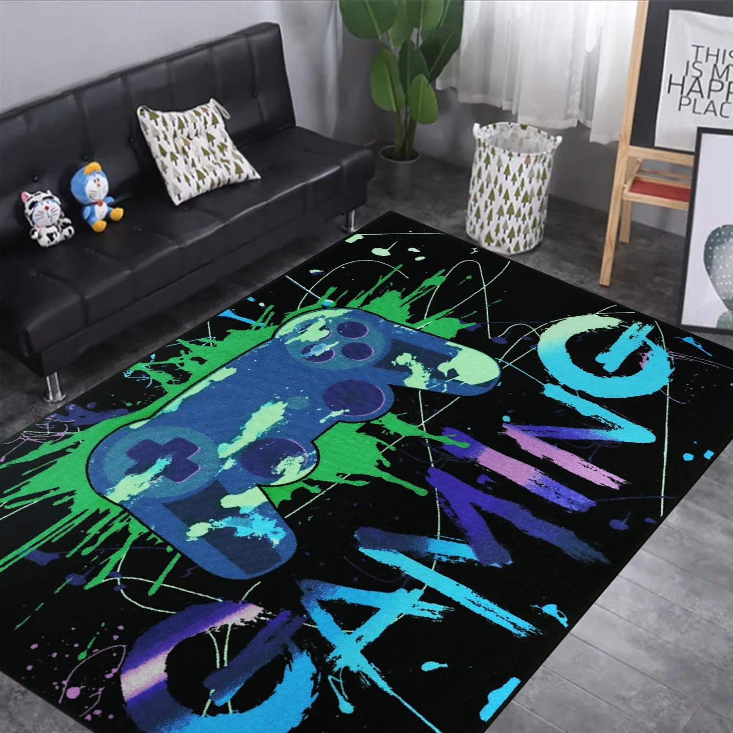 Capslpad Game Controller Area Rug 120x180cm Non-Slip Colorful Gaming Rug Short Pile Printed Gamepad Carpet for Boys Room Machine Washable Bedside Play Mat Rugs for Teenager Living Room Playroom Decor