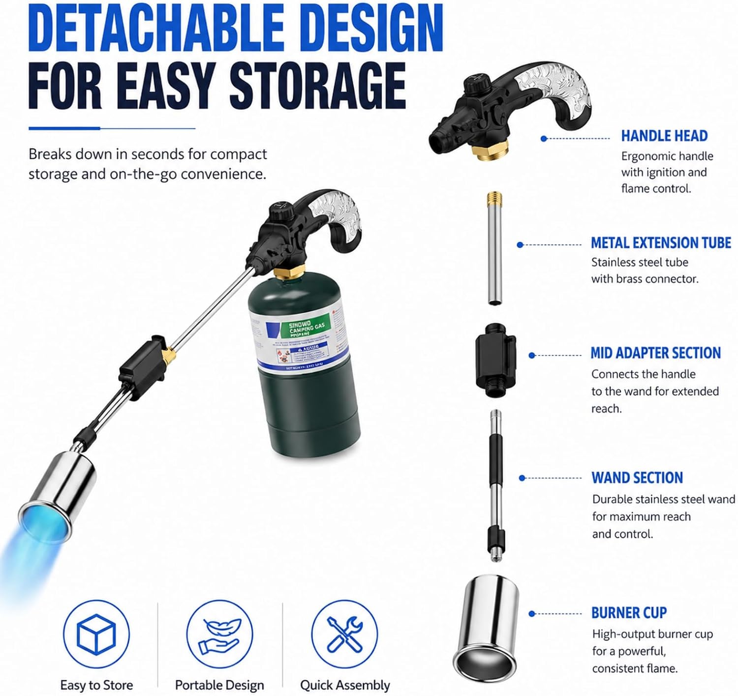 Propane Torch Weed Burner, 45,000 BTU Heavy Duty Weed Torch with Extended Handle, Flame Thrower Gun for Garden Weed and Grass Killer, Ice Melting, Blow Torch for Weeds (Propane Tank Not Included)
