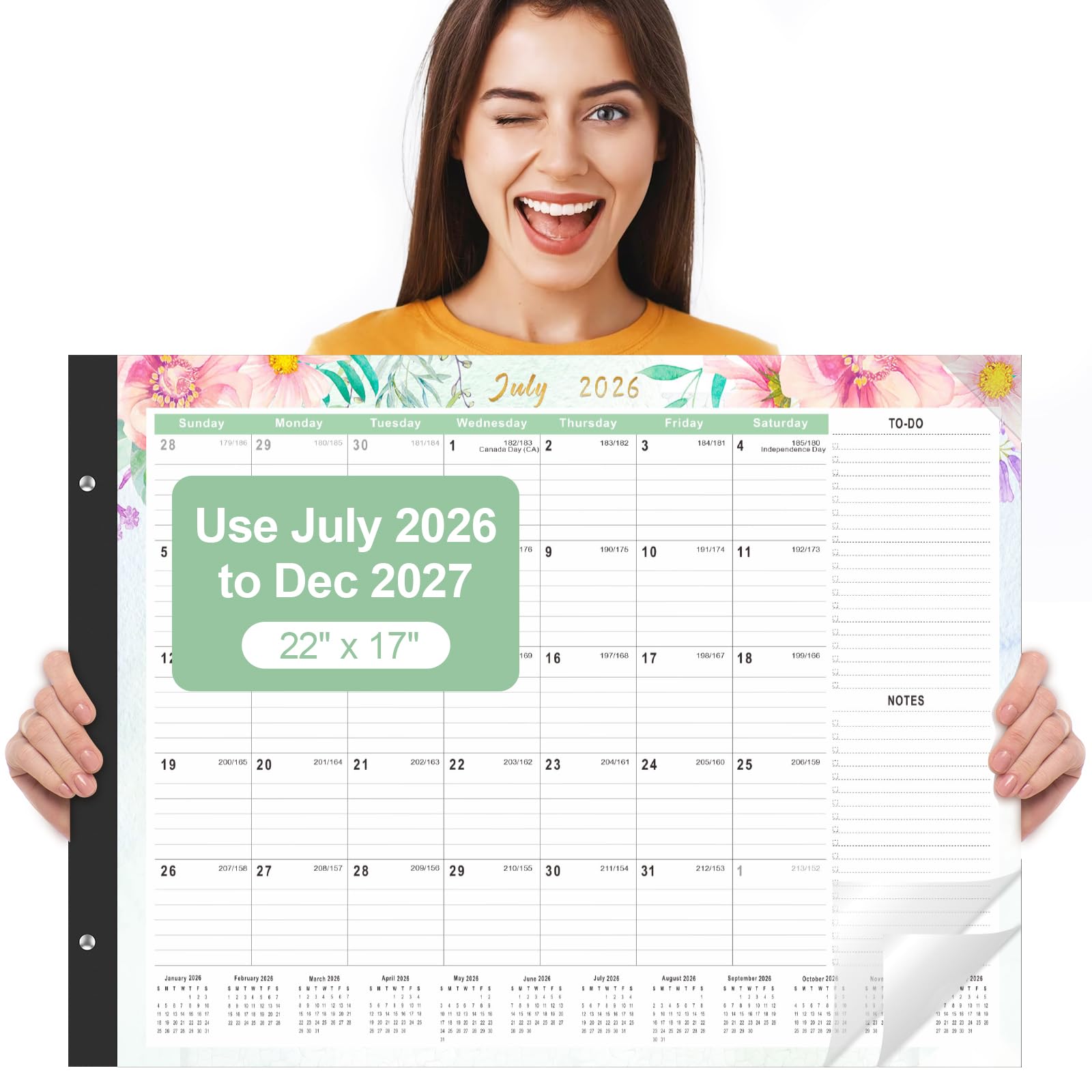 Gannyfer Duży kalendarz na biurko 2023-2024 - 18-miesięczny kalendarz lipiec 2023 - grudzień 2024, kalendarz na biurko 56 x 43 cm, materiały biurowe, idealny do planowania i organizowania w domu,