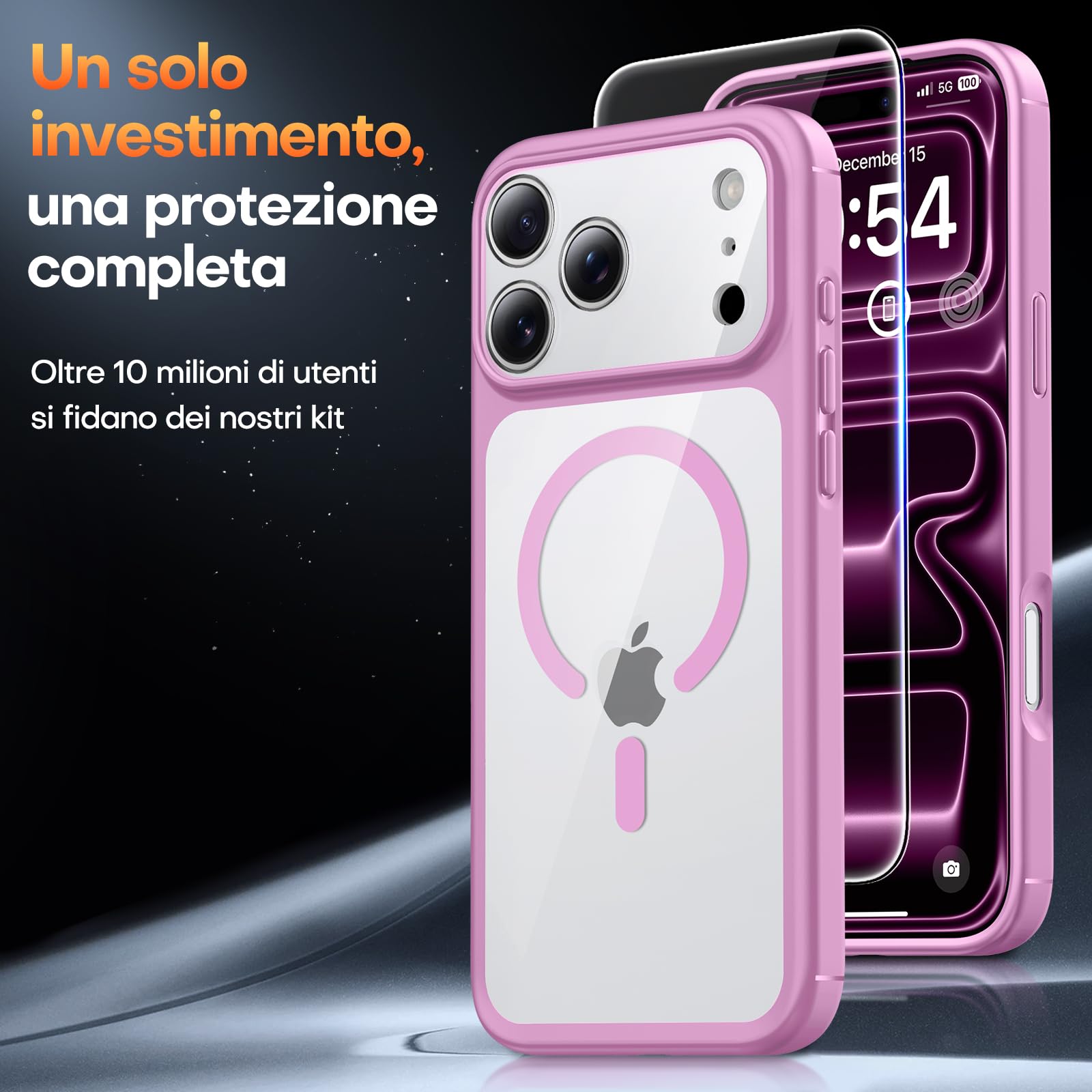 TAURI Cover per iPhone 17 Pro Max con Pellicola in Vetro Temperato,Protezione Completa della Fotocamera,[Compatibile con MagSafe] Magnetica Custodia per Sottile Anticaduta - Rosa