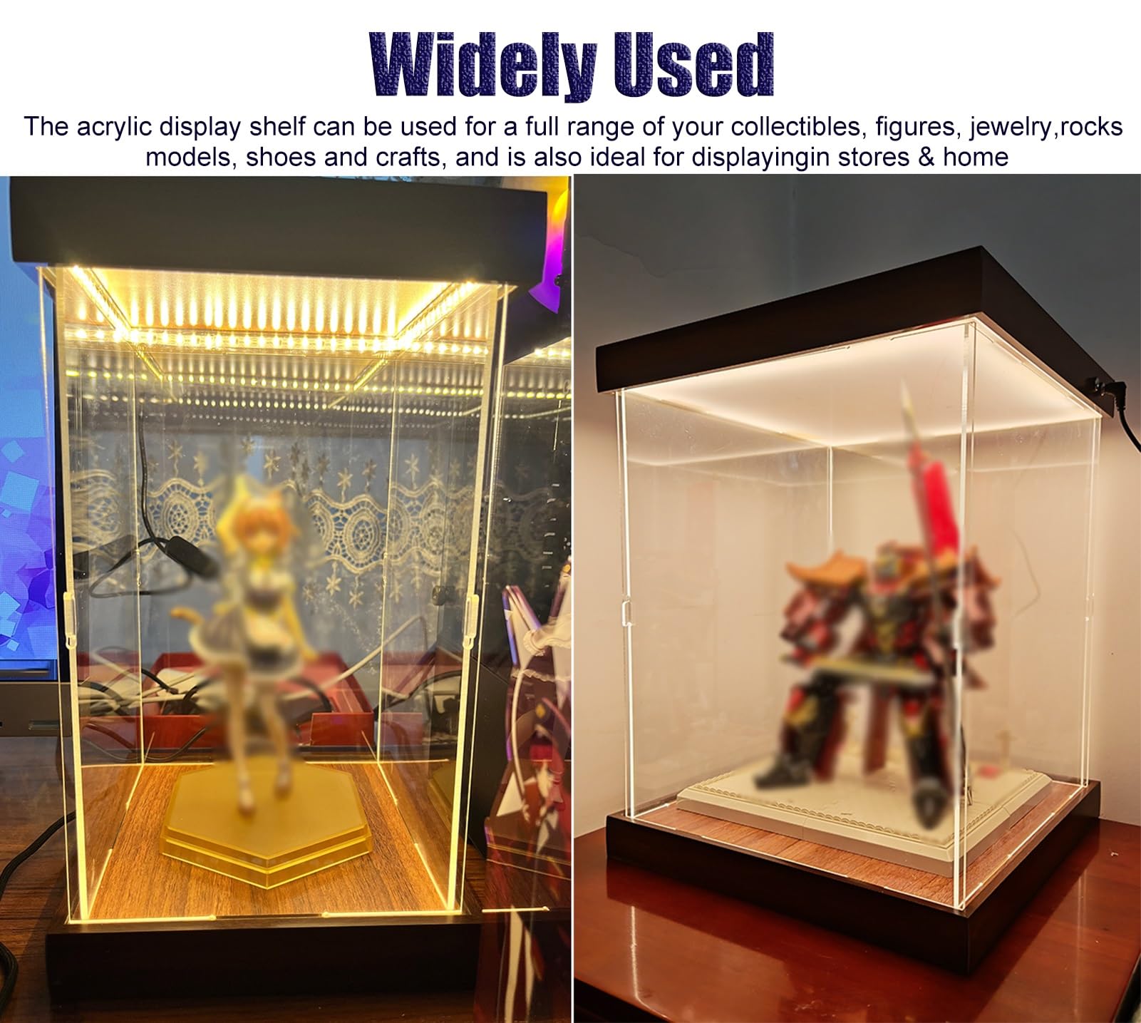 Vitrina de Acrílico Vitrina Diorama para Trofeos Altos con Luz Integrada | Cajas Expositoras de Acrílico de 20 25 30 45 50 55 60 70Cm, Vitrina de Alta Transmitancia(L30xW30xH60cm/12x12x24")