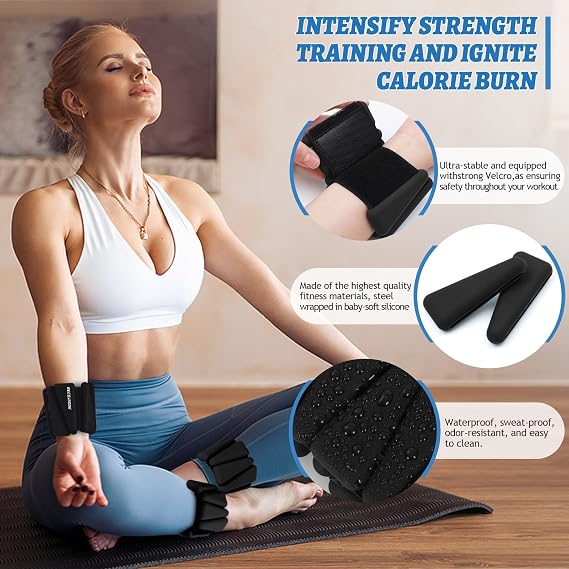 BECOJADDE Ankle Weights Set of 2 (1 lb/2 lb Each) Adjustable Wrist Weights
