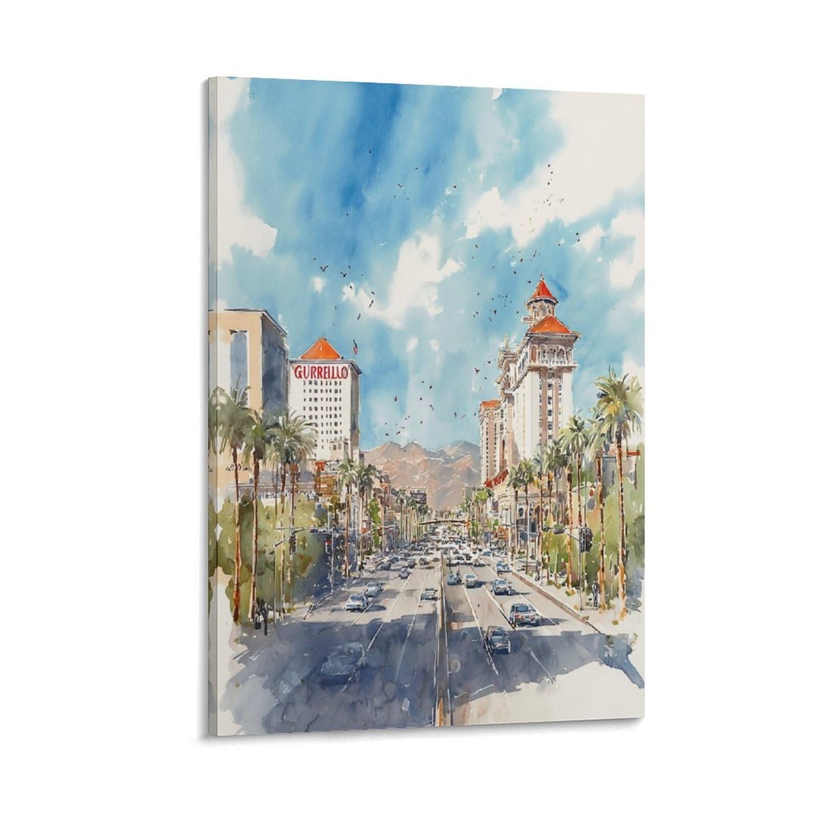 XWYMXZ Las Vegas City 24x36inch(60x90cm) Vintage Travel Poster Watercolor Canvas Art