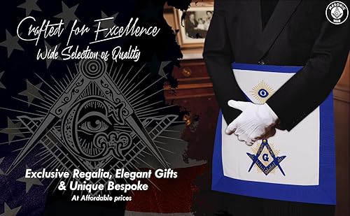 Miniatura 8 de Masonichub Masonic Master Mason Delantal 100% Piel de cordero Blanco Azul Lodge Delantal bordado a mano Radiant G Square y brújula, Blanco, azul y