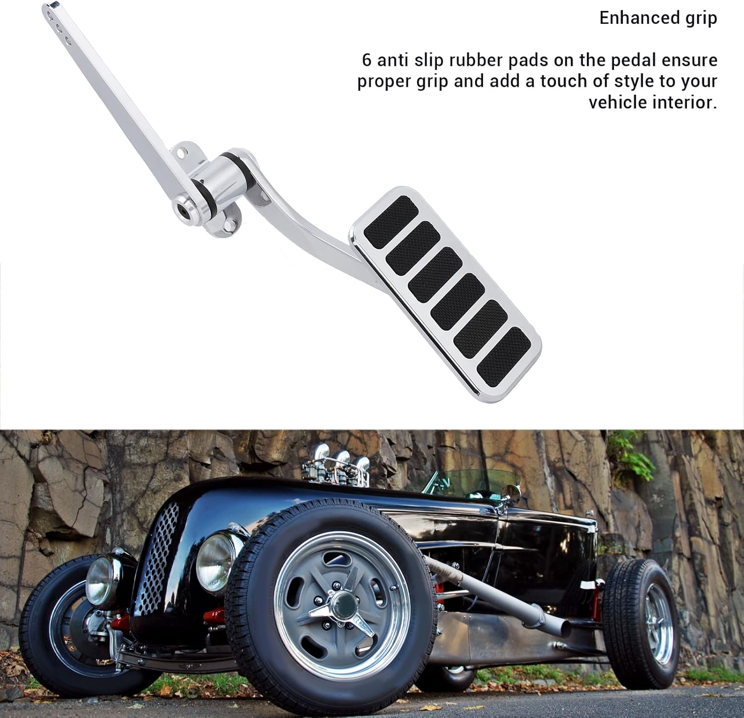 Yosoo Health Gear Universal Polished Aluminum Gas Pedal Silver Anodized Throttle Pedal 2x4.5 Inch Adjustable Angle with Non Slip Rubber Pads for Classic Cars Hot Rods Custom Vehicles