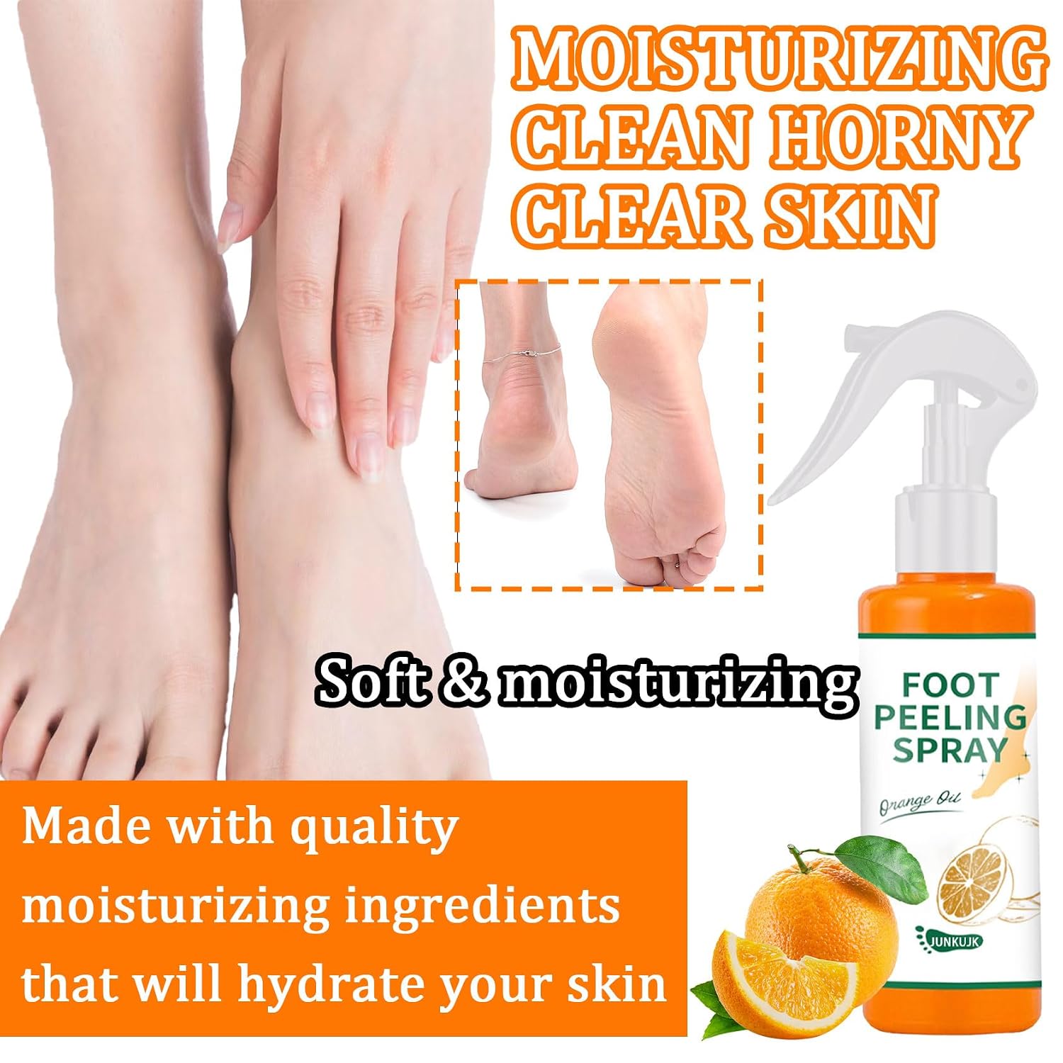 Foot Peeling Spray,100ML Instant Exfoliating Peel Spray for Remove Dead Skin Exfoliator,Hydrating Refreshing Foot Peel Spray（Orange）