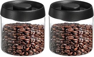 sourcing map 2 recipientes al vacío de café, 500 ml, recipiente de almacenamiento de granos de café de vidrio con tapas para especias, galletas, té de hojas sueltas, color negro