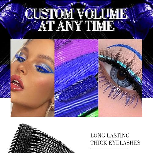 Miniatura 4 de MAEPEOR Máscara de pestañas de fibra de seda 5D más completa y voluminosa, pestañas de colores naturales, impermeable, a prueba de manchas (04 azul)