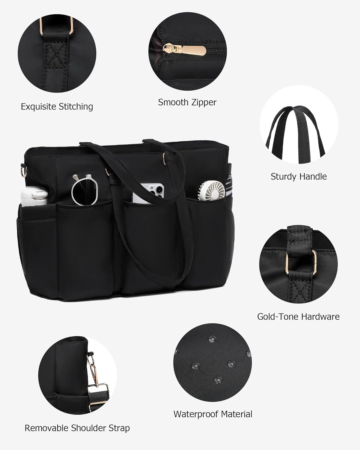 BAVERGE Lunch Tote Bag with Detachable Cooler, Waterproof Women Laptop Bag for Teacher Nurse Work Daily Travel Picnic Use