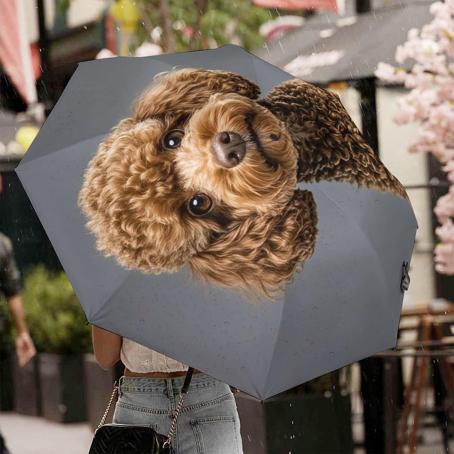 Brown Poodle Golf Umbrellas-2 Fold Automatic,Windproof Umbrella with Portable,Strong,Folding Umbrella for Women Men