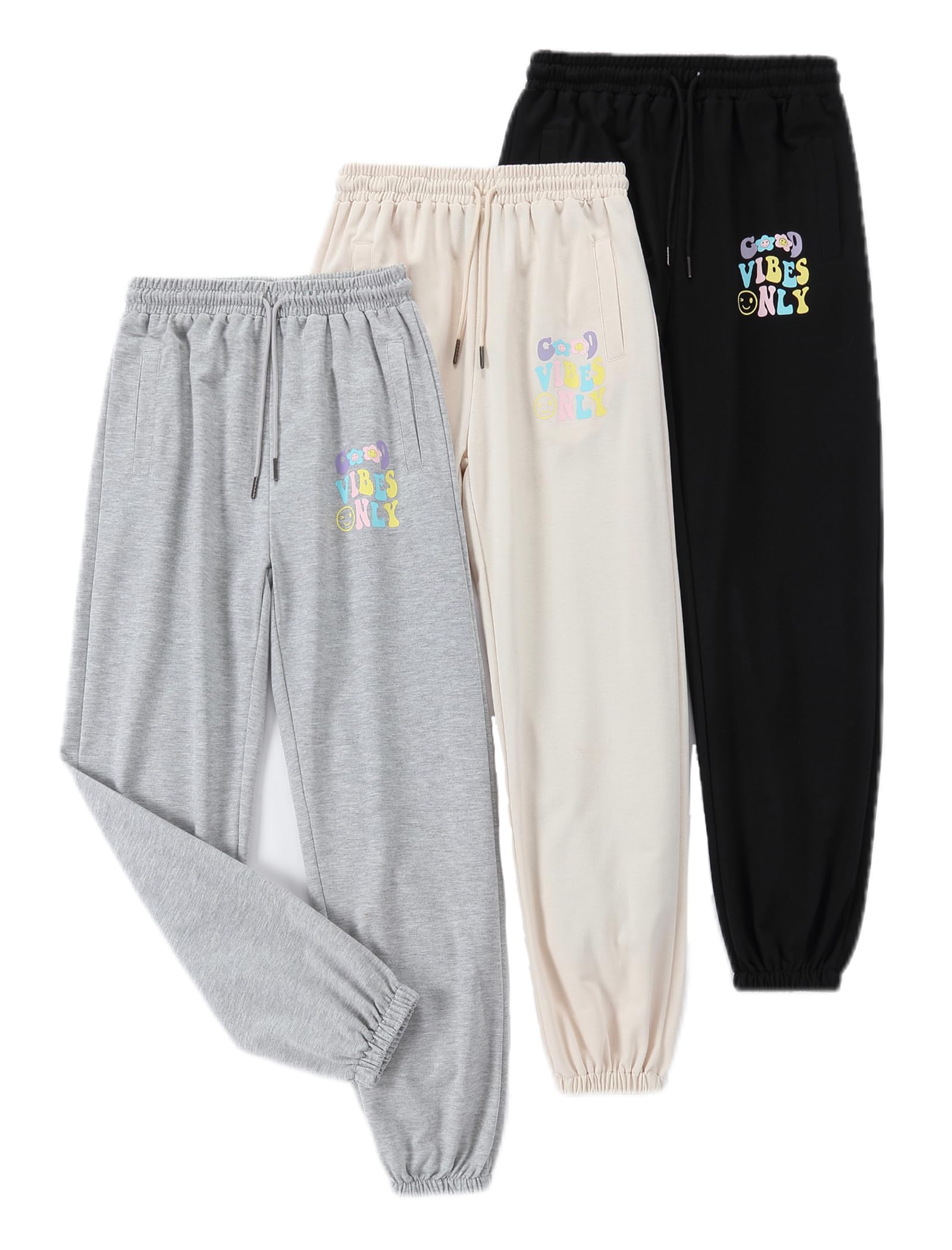 EXARUS 3 Pack Girls Sweatpants Joggers Teen Sweat Pants Wide Leg