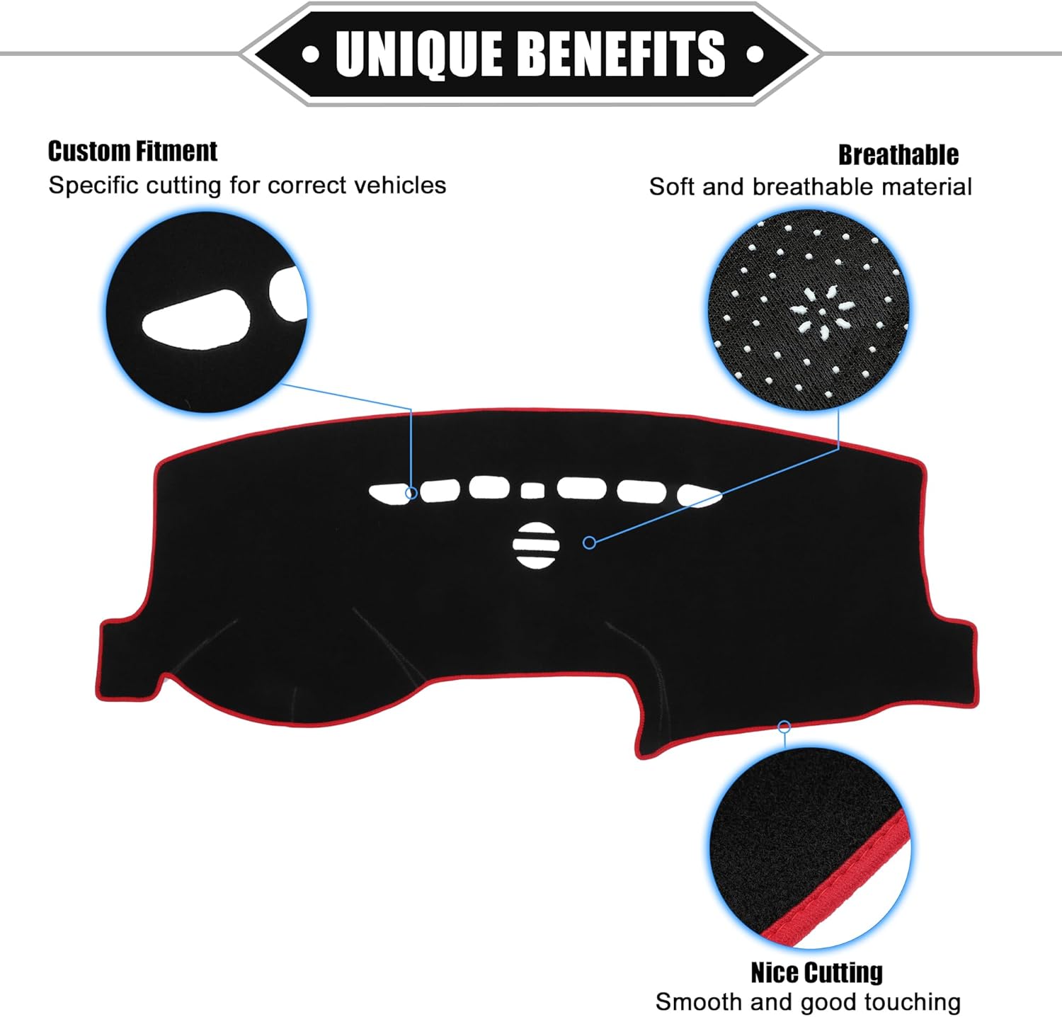 Car Dashboard Cover Mat Compatible for Ford Fusion 2013-2021, Protective Polyester Red Center Console Interior Trim Dash Board Mat