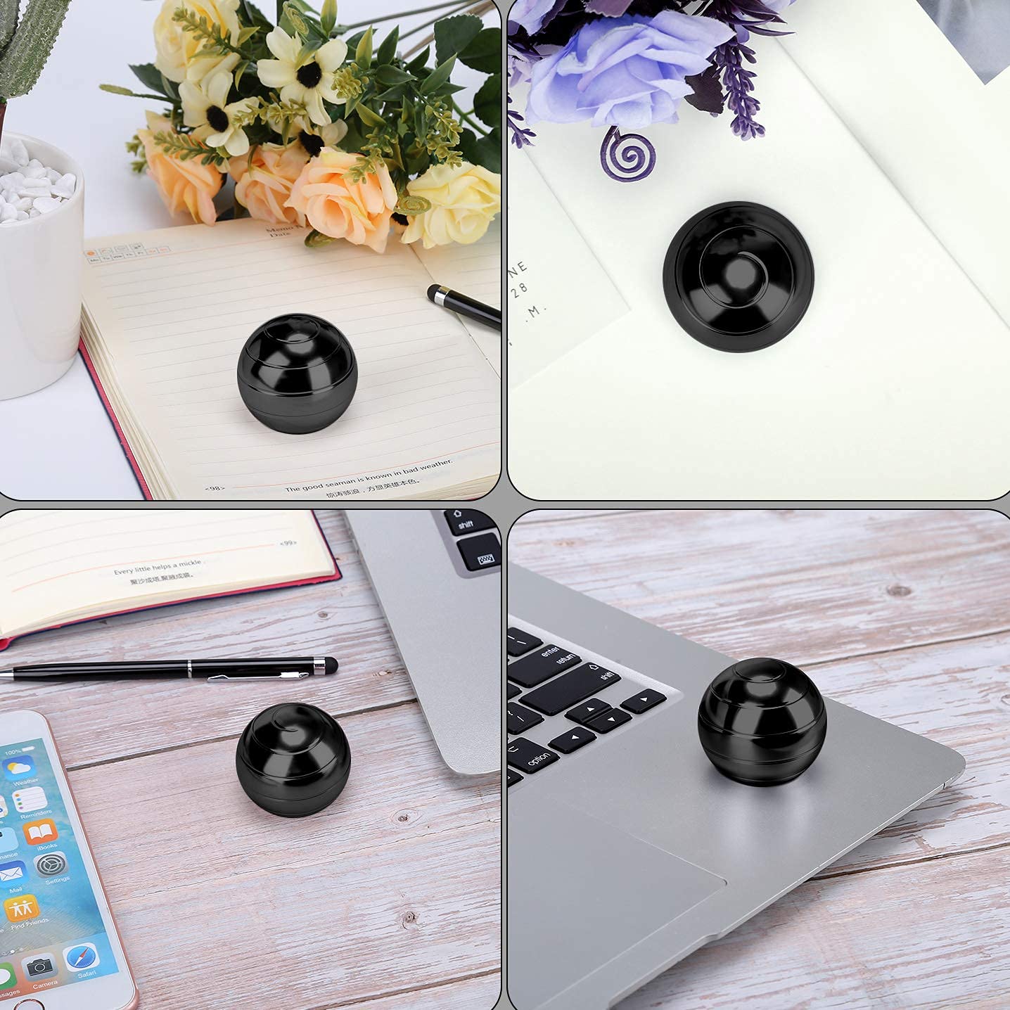 Giroscopio Cinetico a Sfera da Spinner in Metallo per Ufficio Giocattolo con Illusione Ottica per Allevia Lo Stress ispira la creatività interiore（Nero）