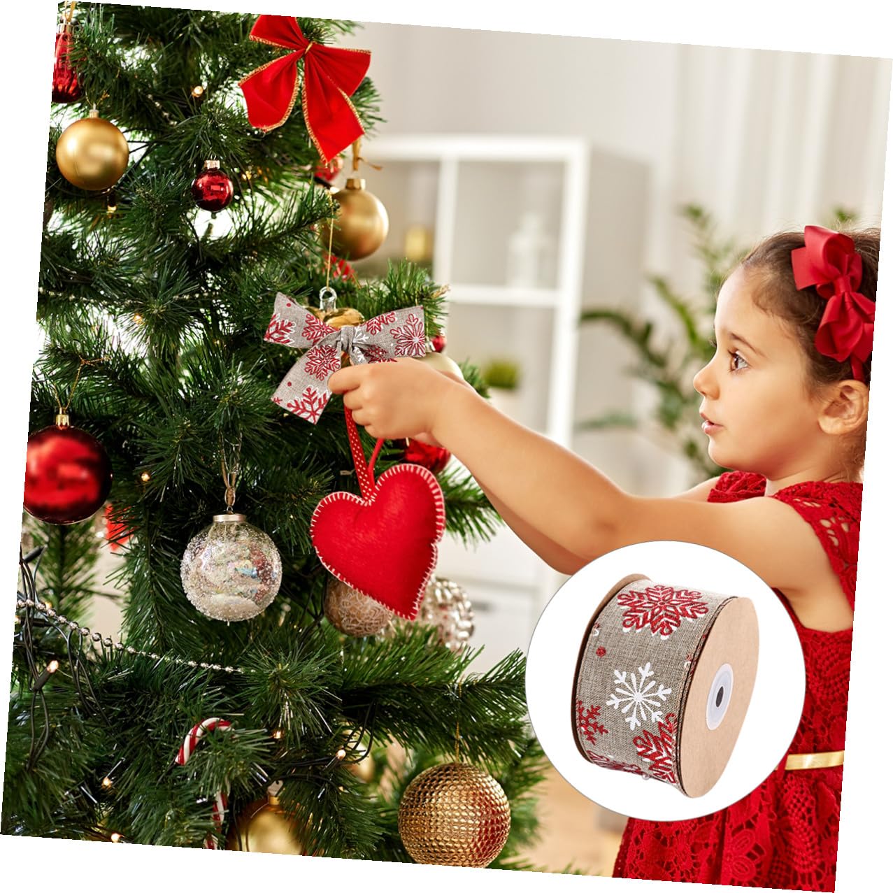 Housoutil 3 Rollos Cinta de Navidad con Diseño de de Metros para Decoración de Árboles Regalos y Manualidades Navideñas y