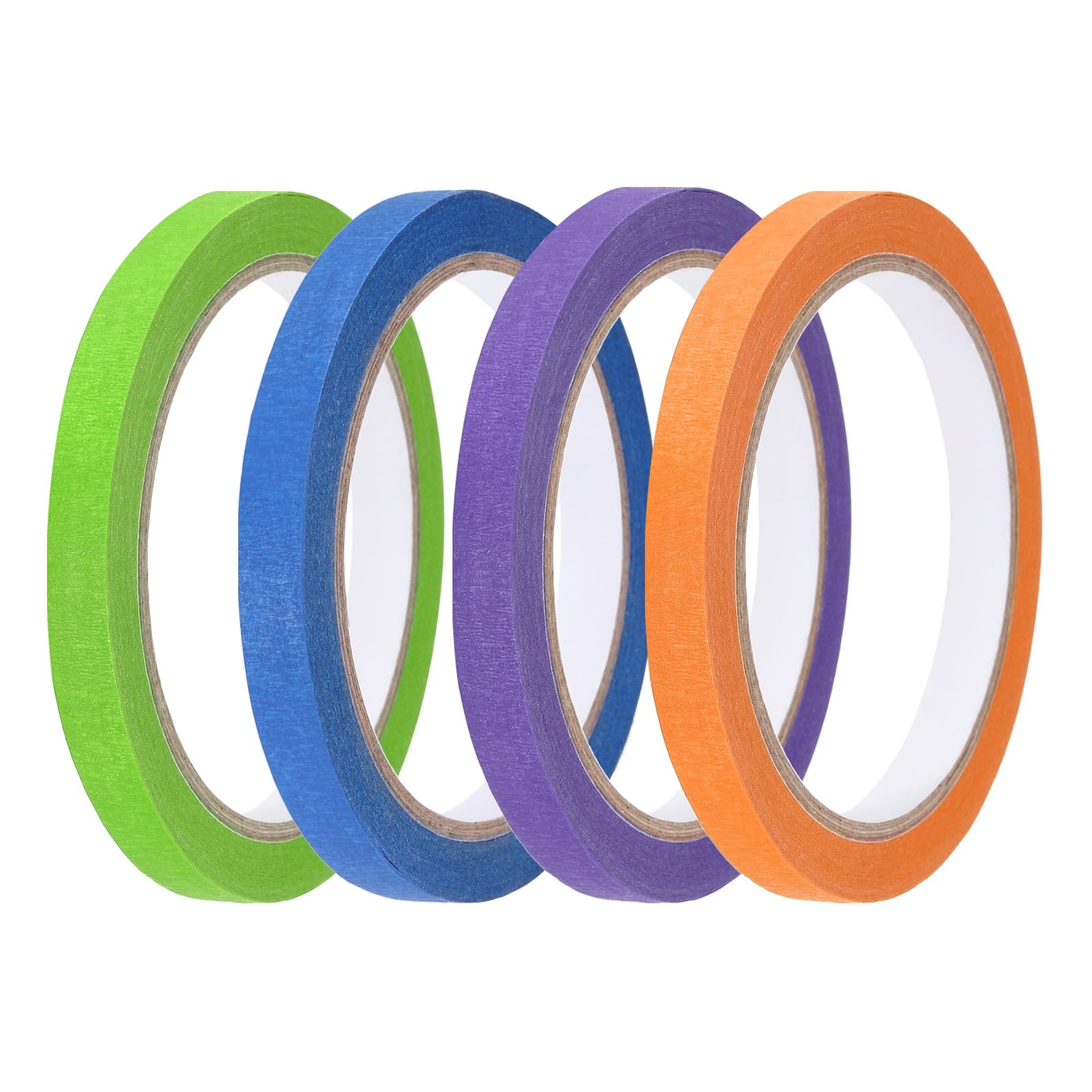 sourcing map 4pcs 3/8" x 22 Yard Colored Masking Tape Universal Crepe Paper Colorful Masking Painter Tape for Art Drawing DIY Handcraft Sealing, Dark Blue Purple Orange Green