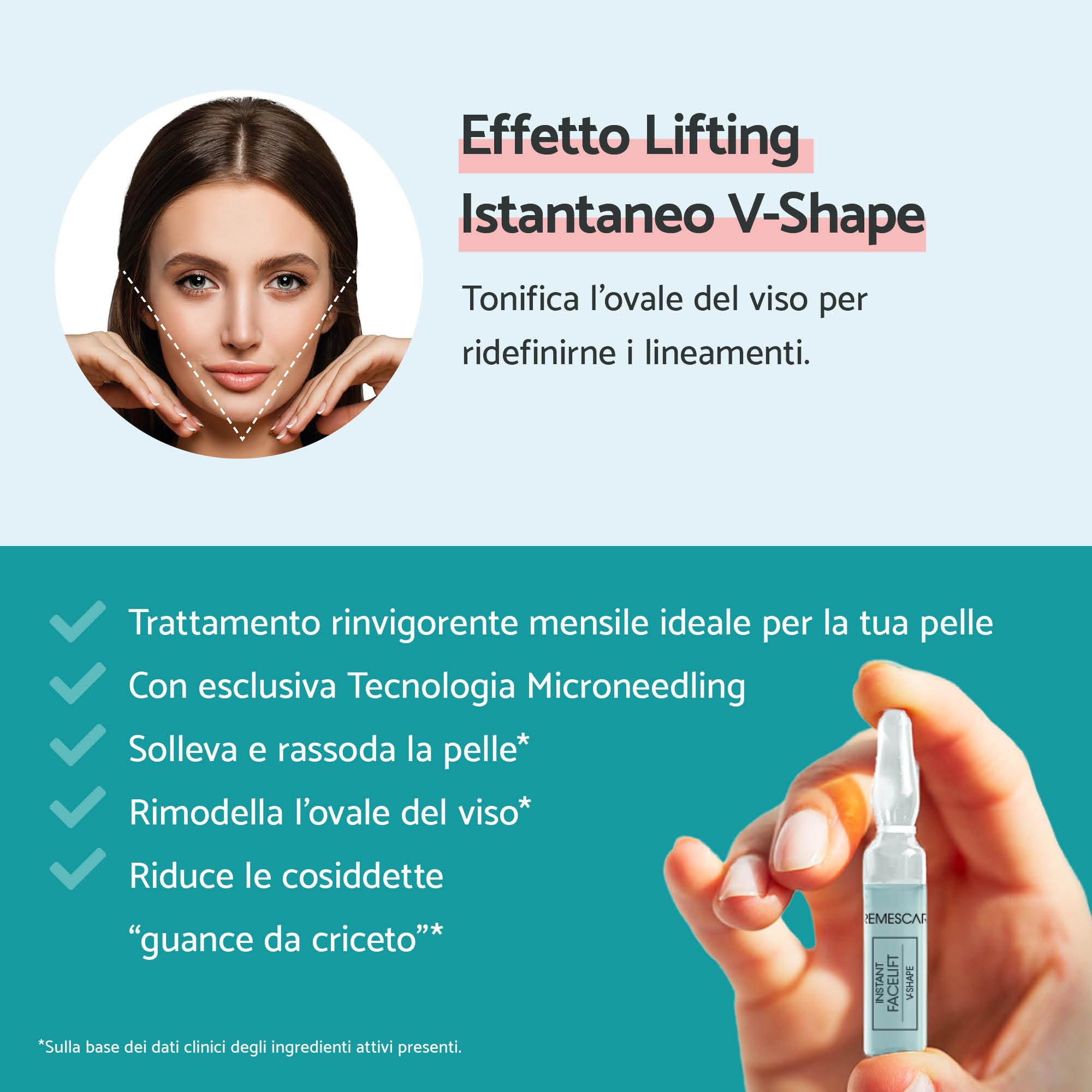 Remescar Instant Facelift V-Form 5 fiale | Siero Microneedling per rassodare la pelle, booster al collagene contro le rughe per contorni del viso definiti
