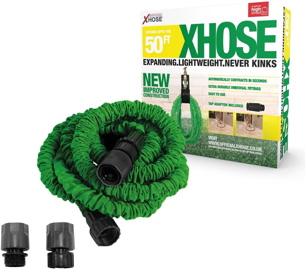 The Official XHose Expanding Garden Hose Pipe with BONUS adaptor, 50ft, Green