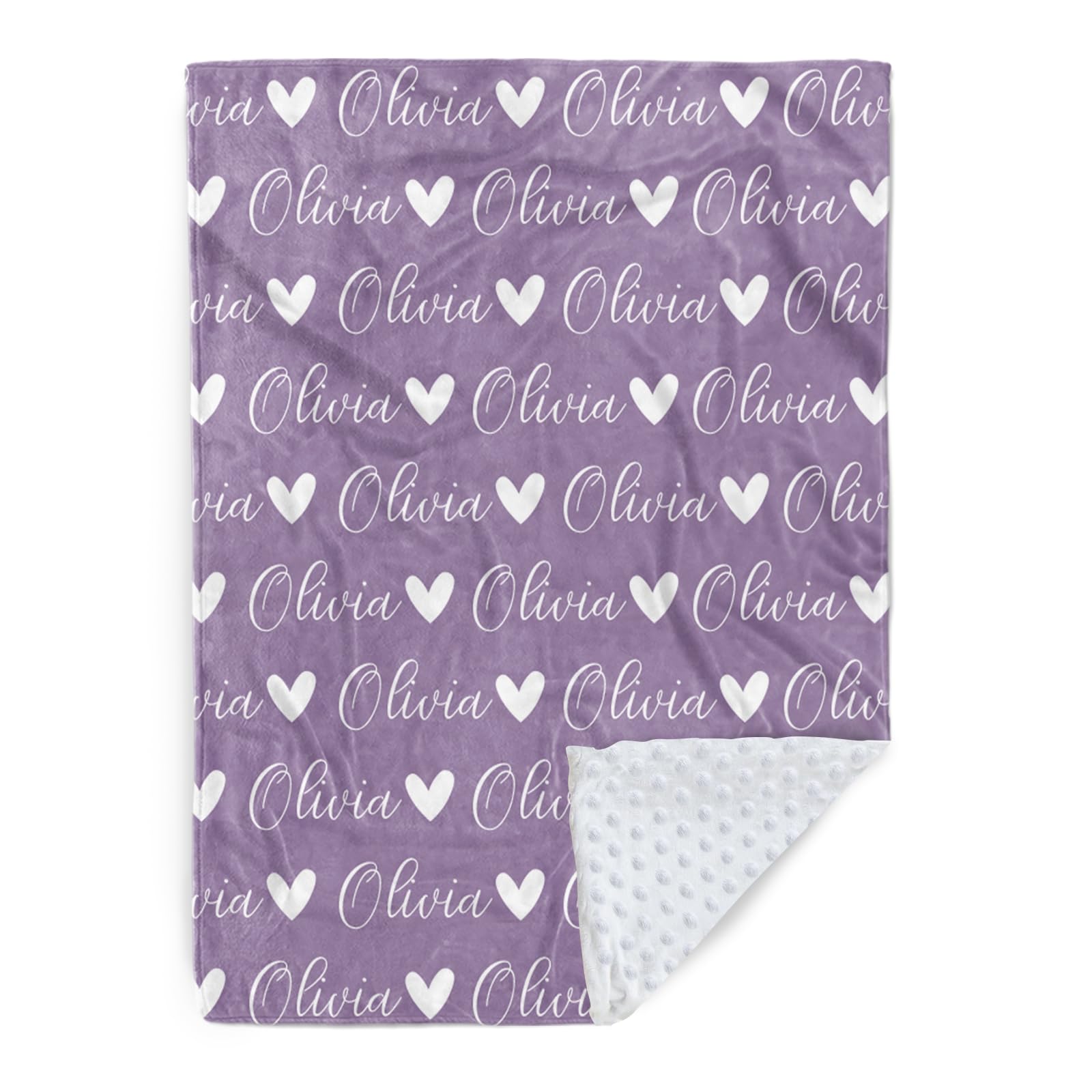 KAINSY Personalized Purple Name Blanket for Kids Adult, Custom Baby Blanket with Name for Boys Girls, Soft Flannel with Double Layer Dotted Backing, Gift for Birthday Christmas Valentines Day(30