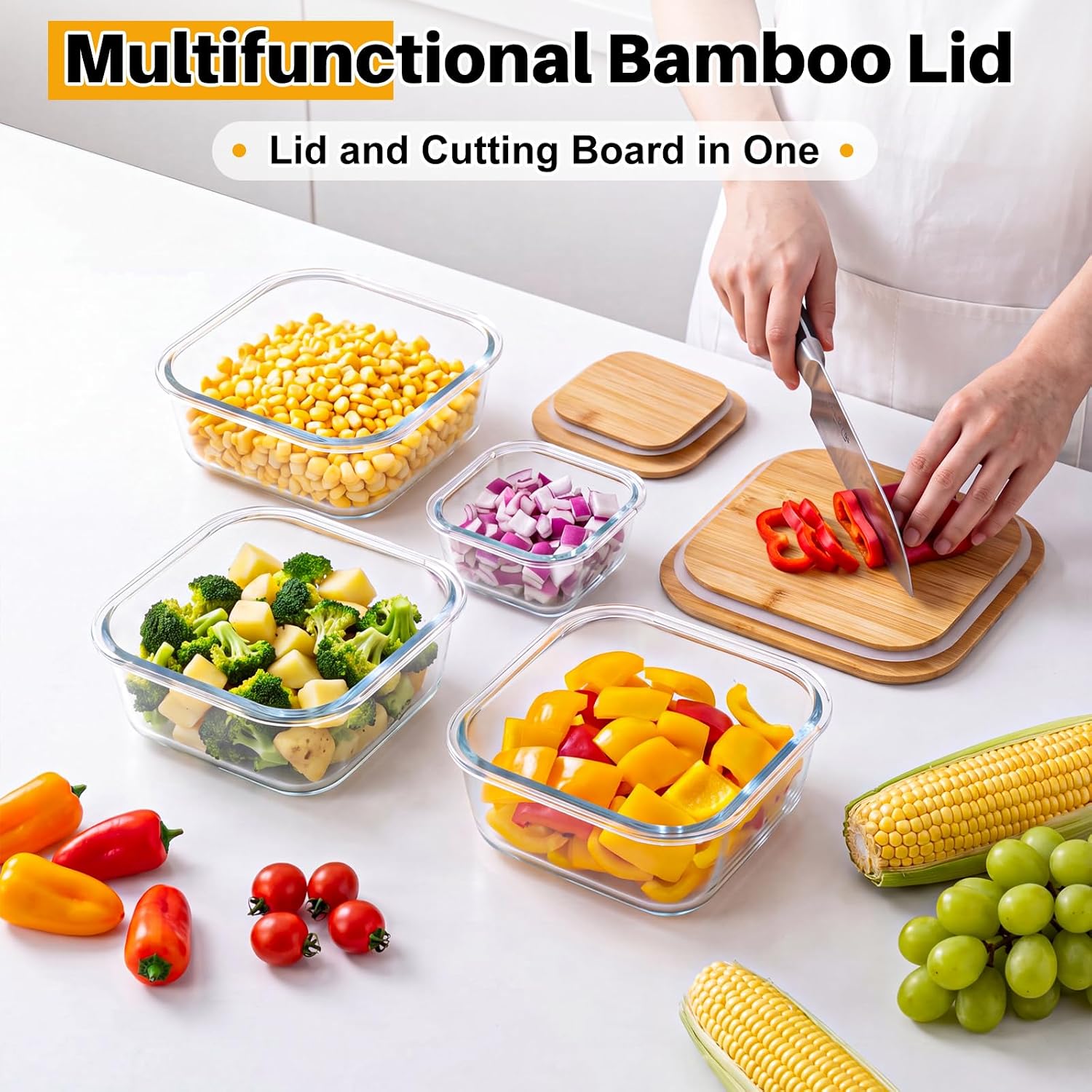 4 Pack 41/27/18/11 oz Glass Food Storage Containers with Bamboo Lids