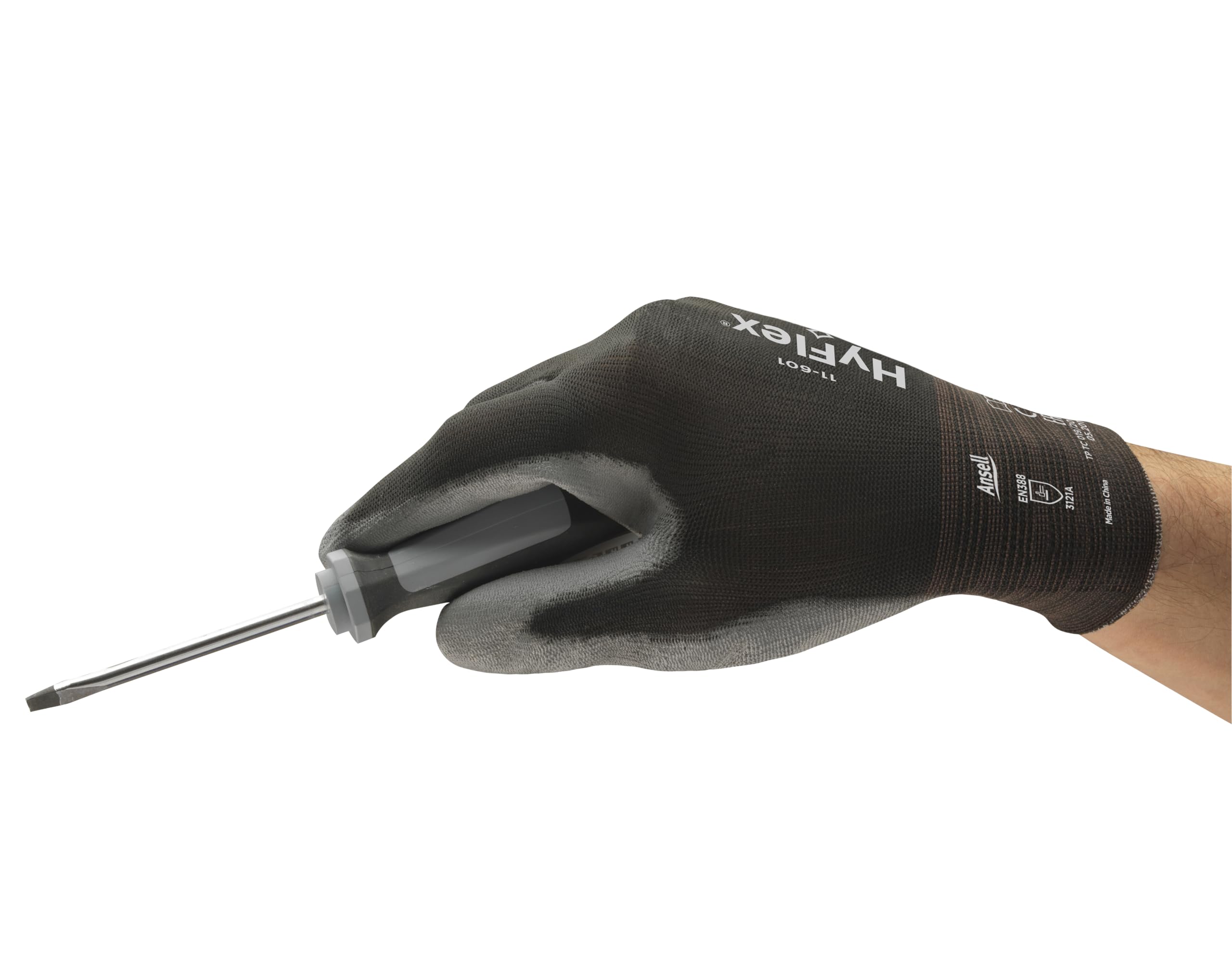 ANSELL HYFLEX 11-601 Ultrafins Work Rękawice, rozszerzalny nylon z powłoką poliuretanową, wysoka precyzyjna ochrona wielopasmowa, majsterkowanie i mechaniczne, czarne, rozmiar S (12 par)