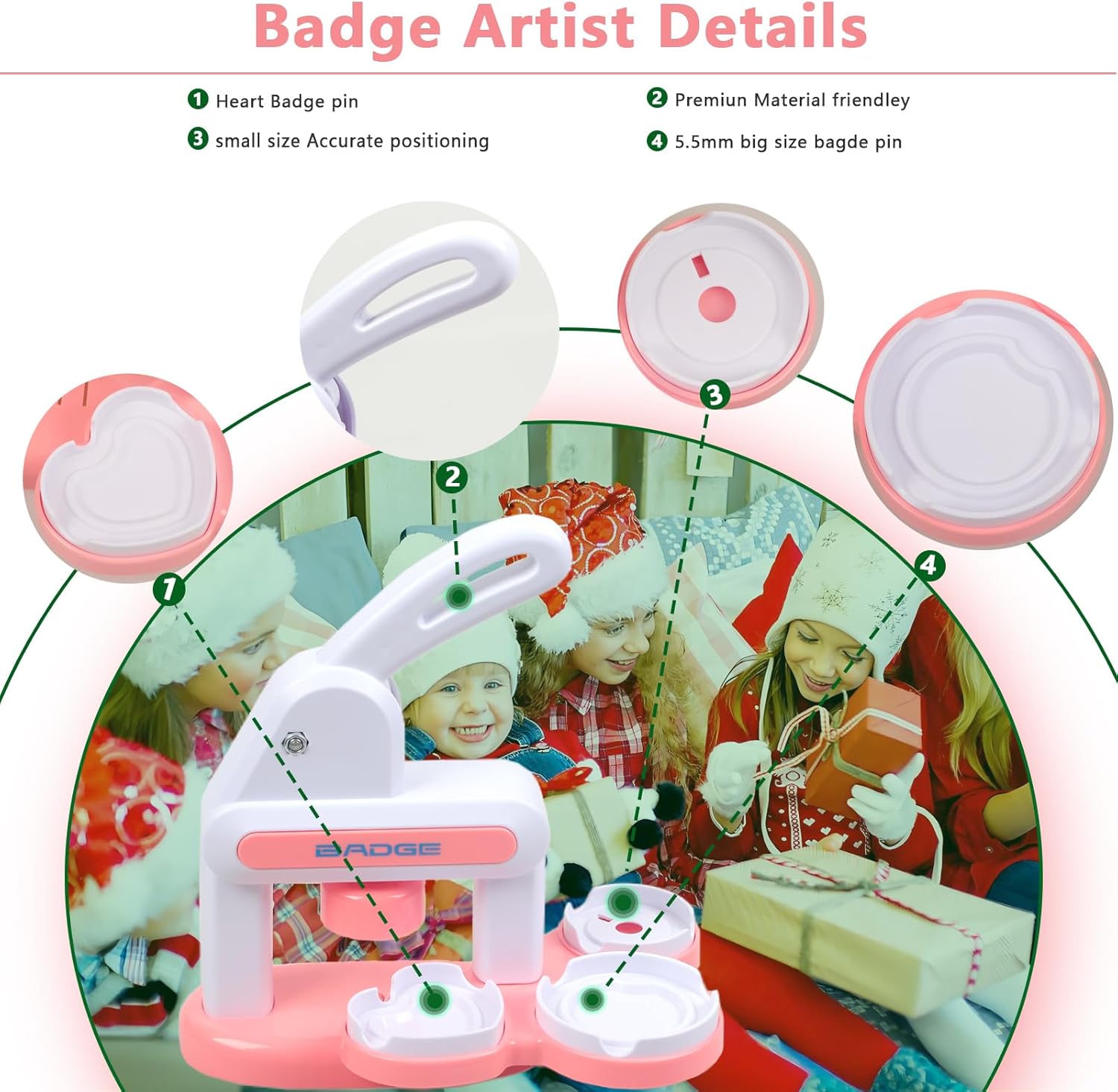3-In-1 Badge Maker Machine,Upgrade No Assembly Required Button Maker Artist with 86 Sets Parts,DIY Pin Maker Press Machine Badge Punch Kit Present for Kids and Adults,Pink (Multiple Sizes Supported)
