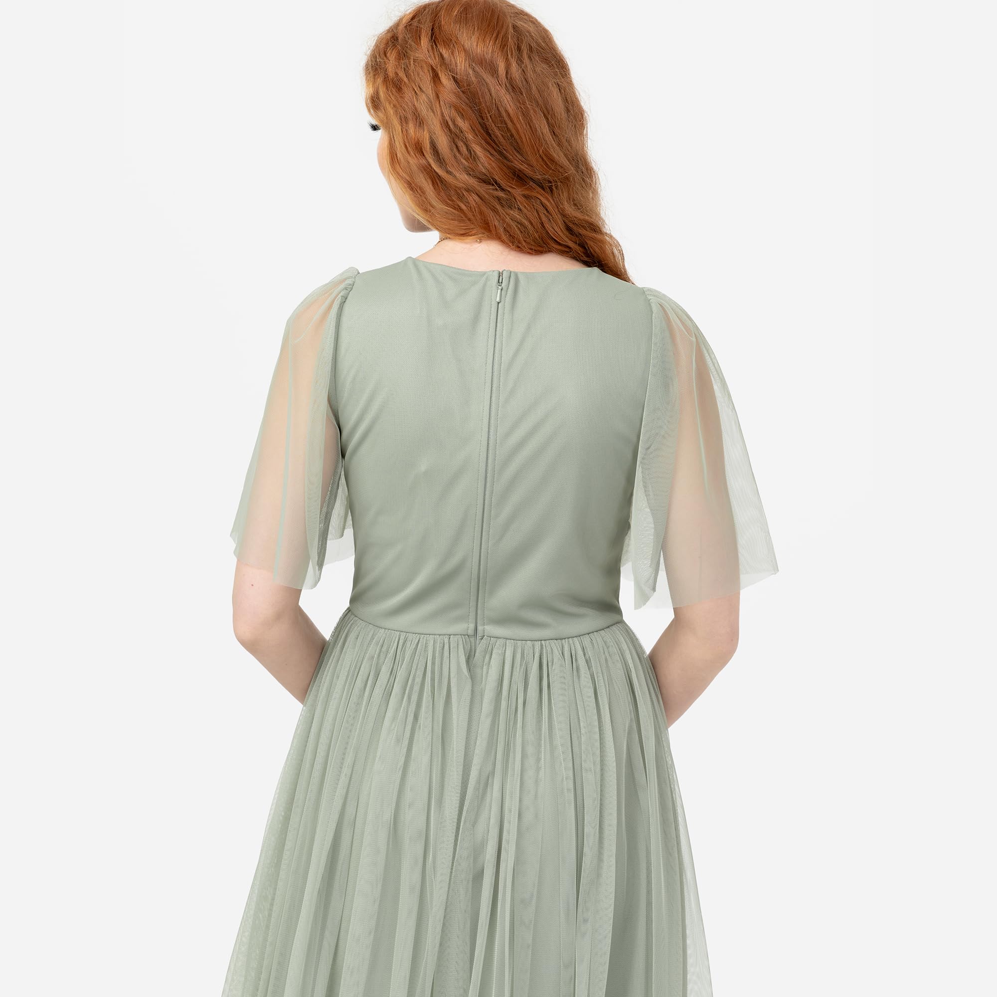 Anaya with Love Women's Maxi Dress Ladies Short Flutter Sleeve V-Neck Twist Front Empire A-Line Tulle Bridesmaid Wedding Guest Prom Vestido Mujer (Pack de 1)