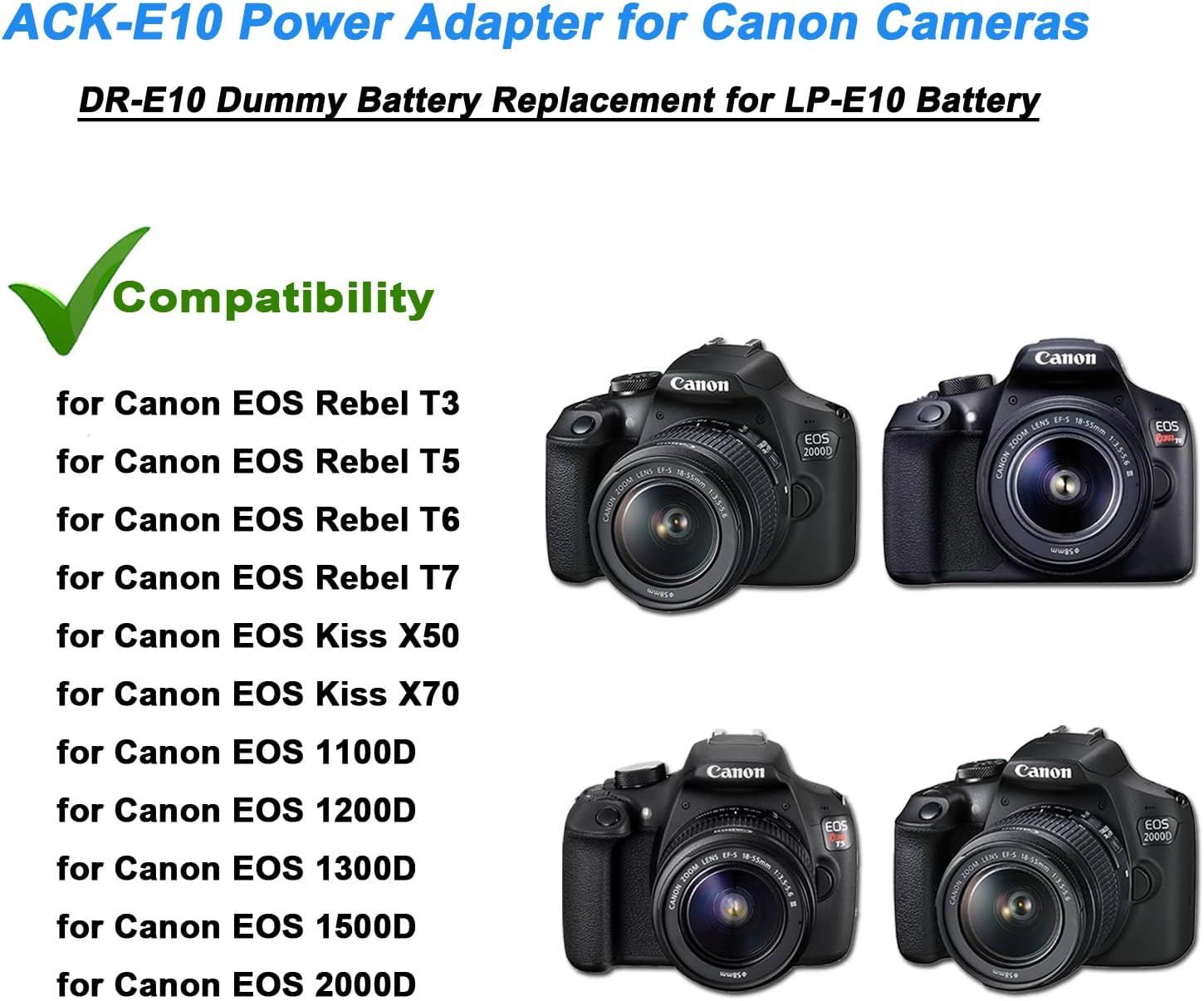 Adaptador CA ACK-E10 Com Acoplador DC DR-E10 Para Bateria Canon LP-E10