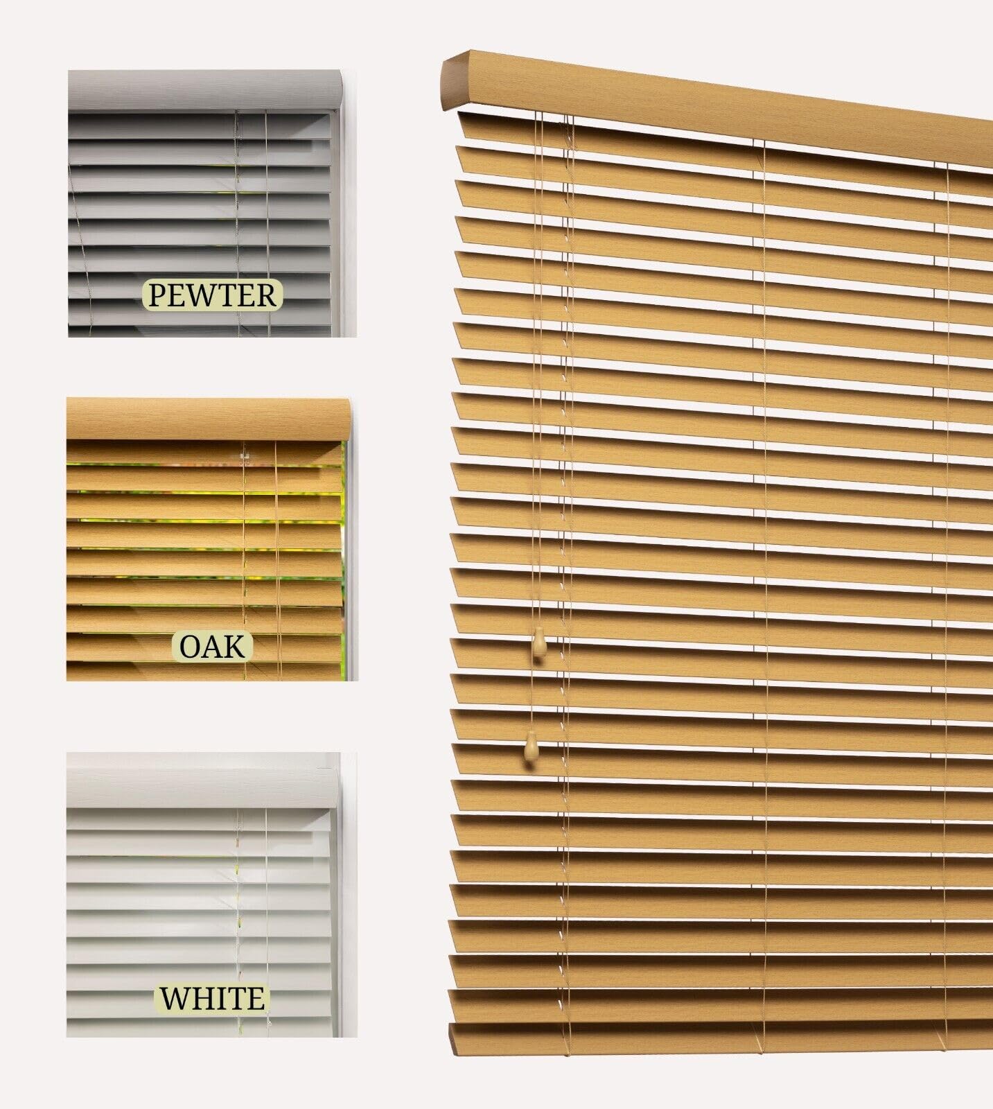 Lister Cartwright 50mm Woodgrain Fauxwood Venetian Blinds for Windows– Trimmable, Easy Fit Curtains, Child Safe – Durable Home & Office Blind (Oak, 75 cm Width x 120 cm Drop)