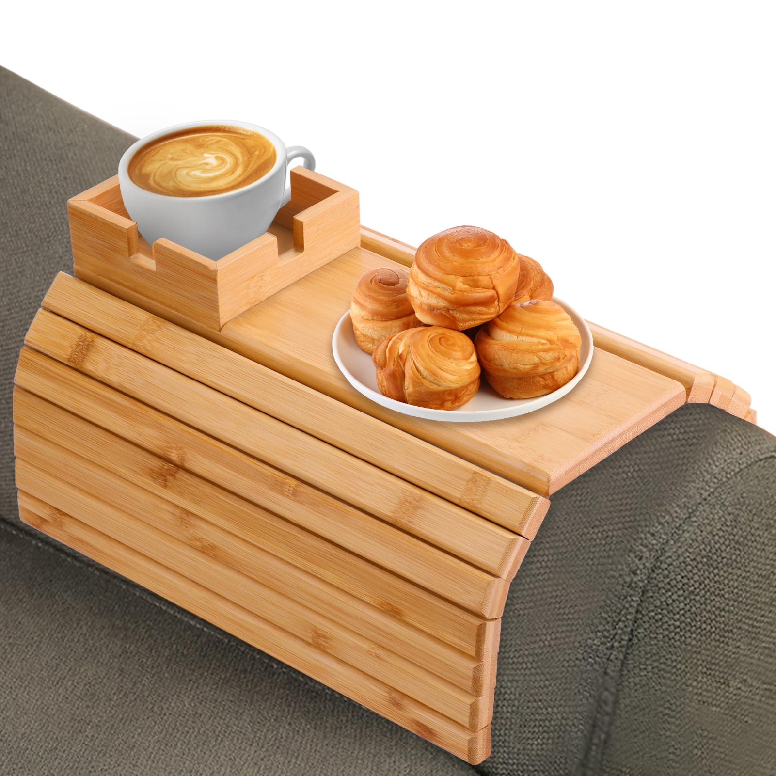 Plateau D'accoudoir En Bambou Pour Canapé - Avec Porte-gobelet, Antidérapant Et Pliable