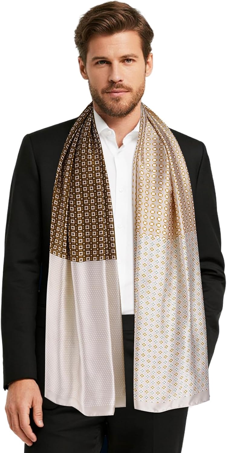 GERINLY Silk Feel Long Scarf for Men, Lightweight Business Dress Shawl Wraps Gentlemen, European Style Suit Scarves