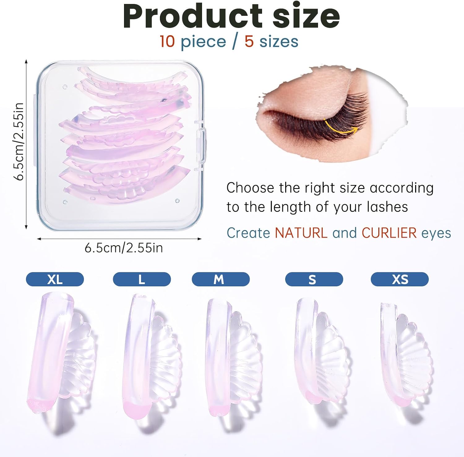 Ptwola Lash Lift Pads 10 Pcs/5 Sizes Silicone Eyelash Perming Curler Rods Reusable Lash Lift Shields Makeup Tools for Eyelash Curling and Lifting